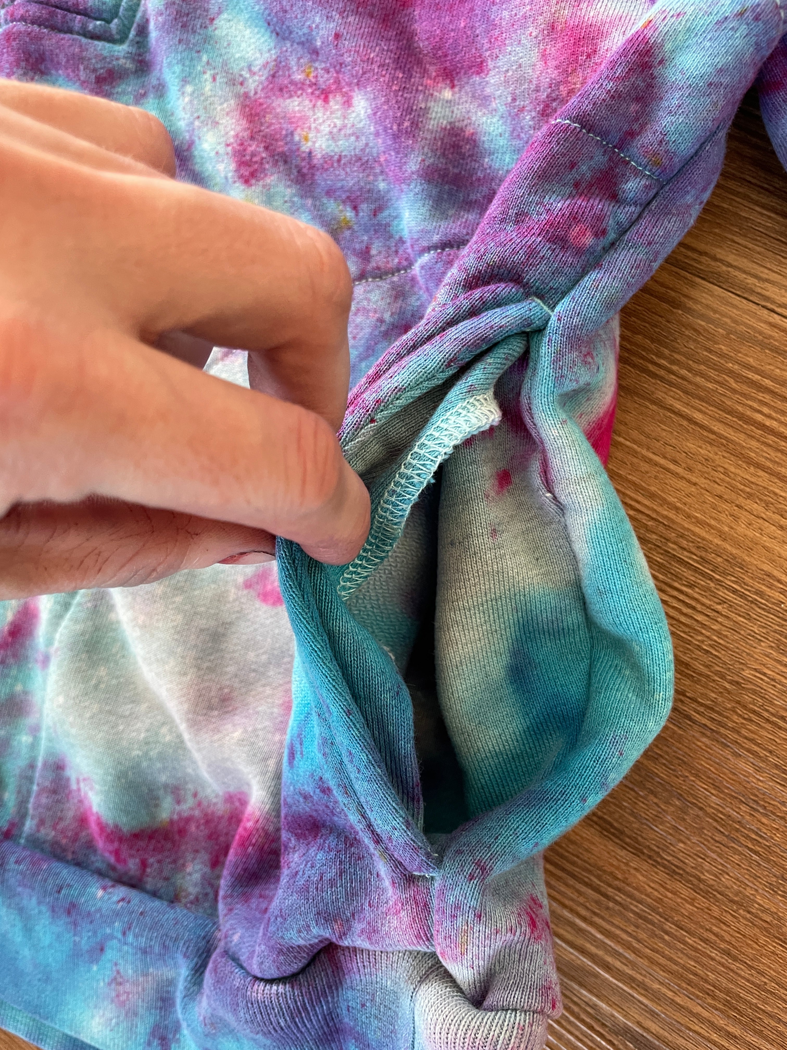 Large Women's Everlane Galaxy Handmade Tie Dye Zip-Up Sweater | Blue, Purple, and Pink Ice Dye Long Sleeve Sweater