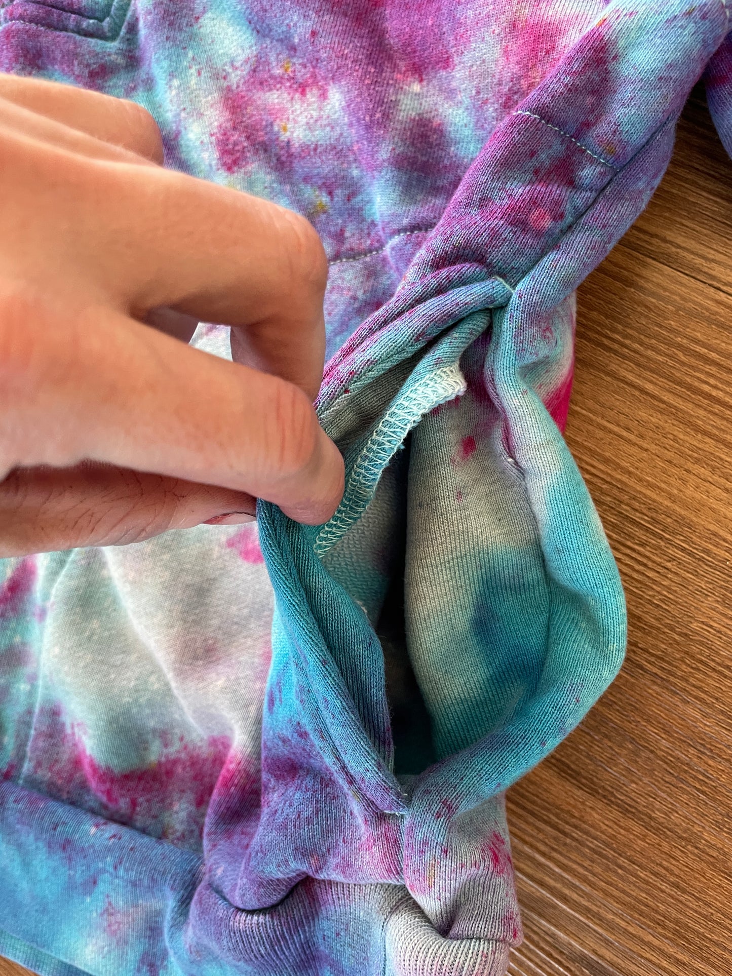 Large Women's Everlane Galaxy Handmade Tie Dye Zip-Up Sweater | Blue, Purple, and Pink Ice Dye Long Sleeve Sweater