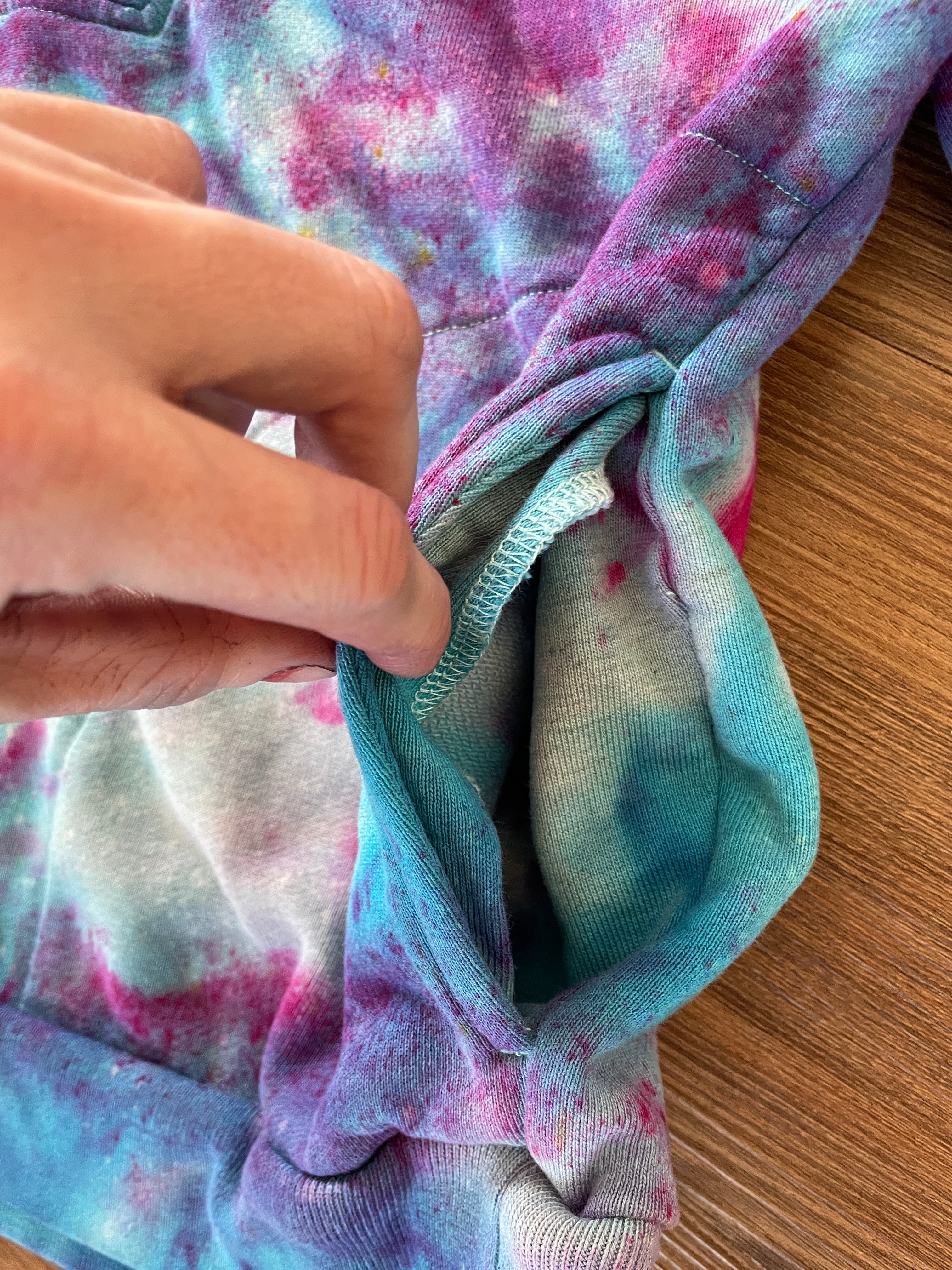 Large Women's Everlane Galaxy Handmade Tie Dye Zip-Up Sweater | Blue, Purple, and Pink Ice Dye Long Sleeve Sweater