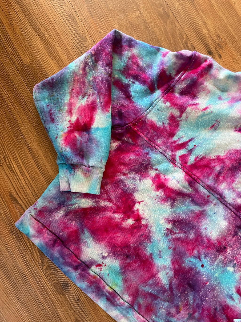 Large Women's Everlane Galaxy Handmade Tie Dye Zip-Up Sweater | Blue, Purple, and Pink Ice Dye Long Sleeve Sweater