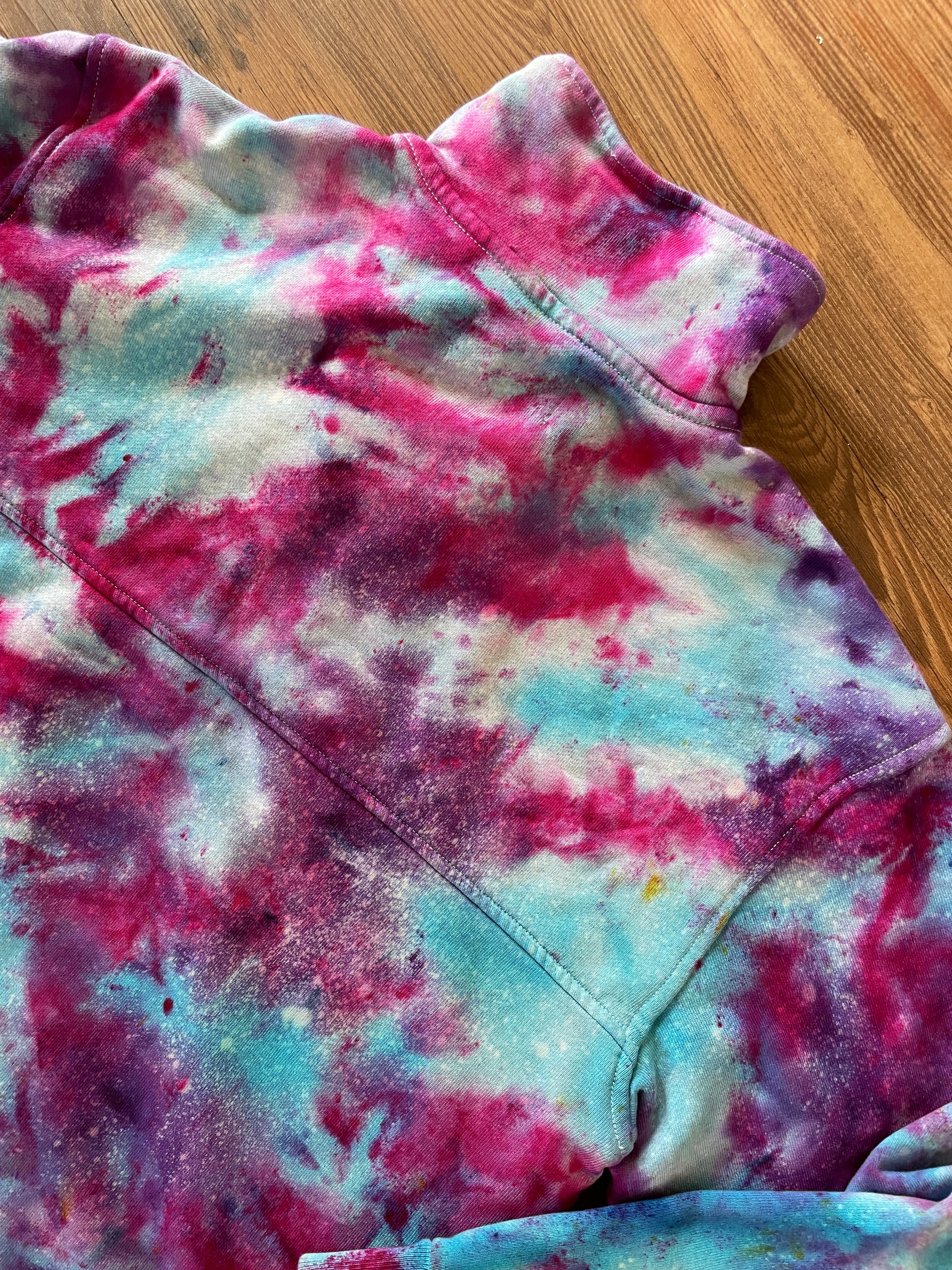 Large Women's Everlane Galaxy Handmade Tie Dye Zip-Up Sweater | Blue, Purple, and Pink Ice Dye Long Sleeve Sweater