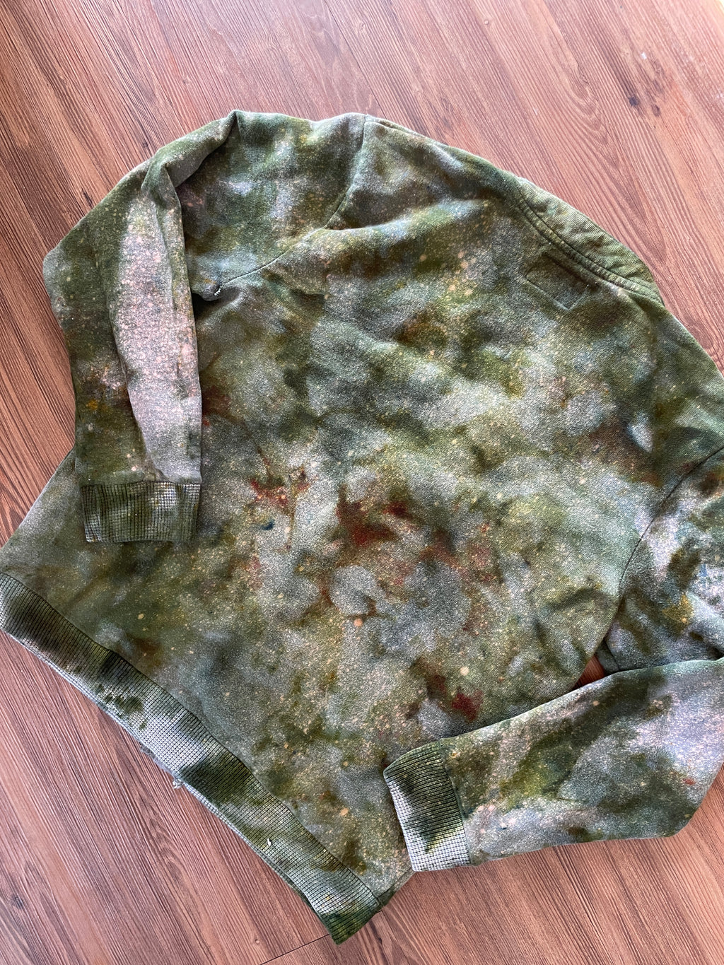 Large Men’s Handmade Tie Dye Grandpa-Style Button-Down Cardigan | Green and Gray Tie Dye Long Sleeve Sweater