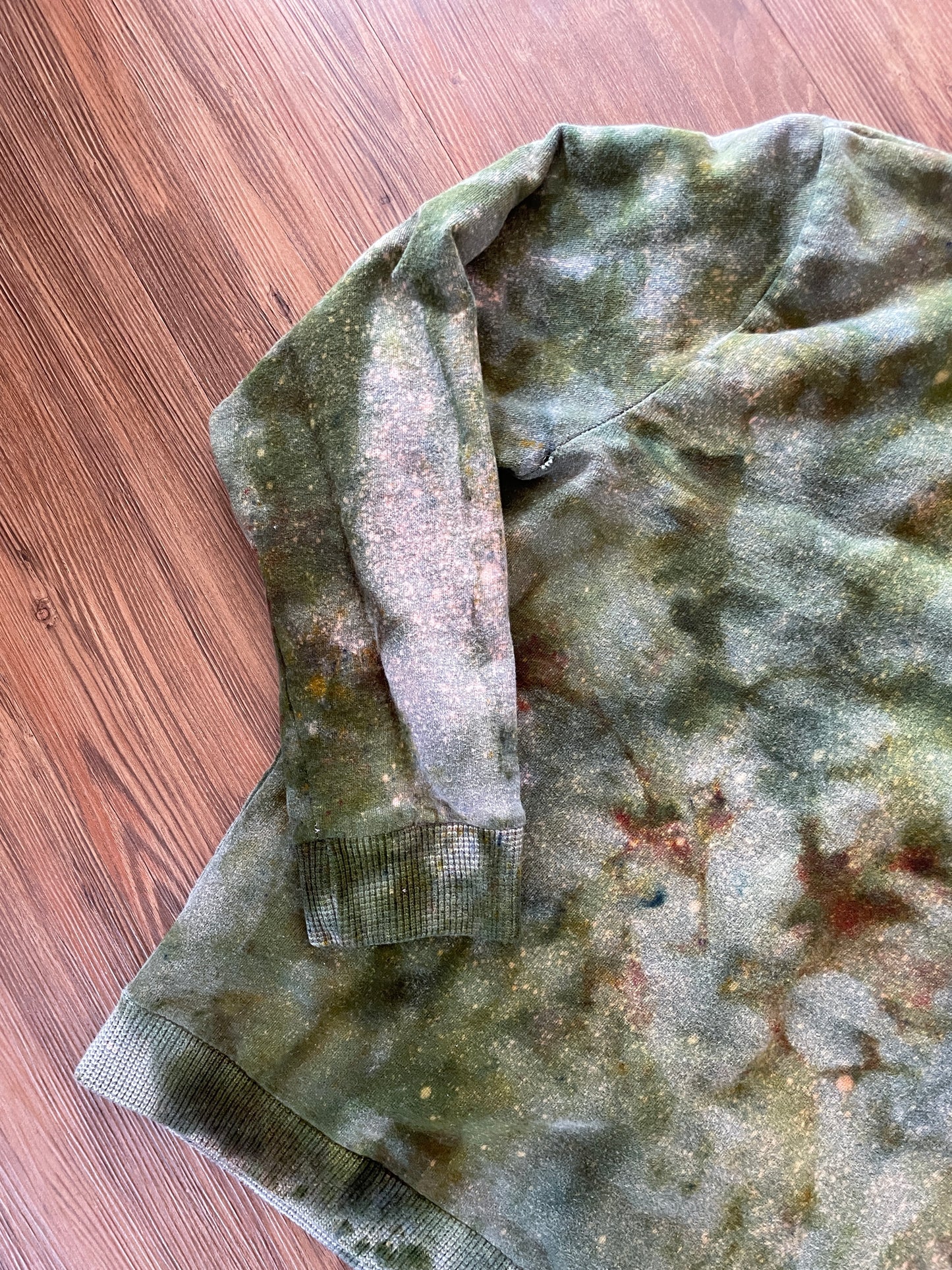 Large Men’s Handmade Tie Dye Grandpa-Style Button-Down Cardigan | Green and Gray Tie Dye Long Sleeve Sweater