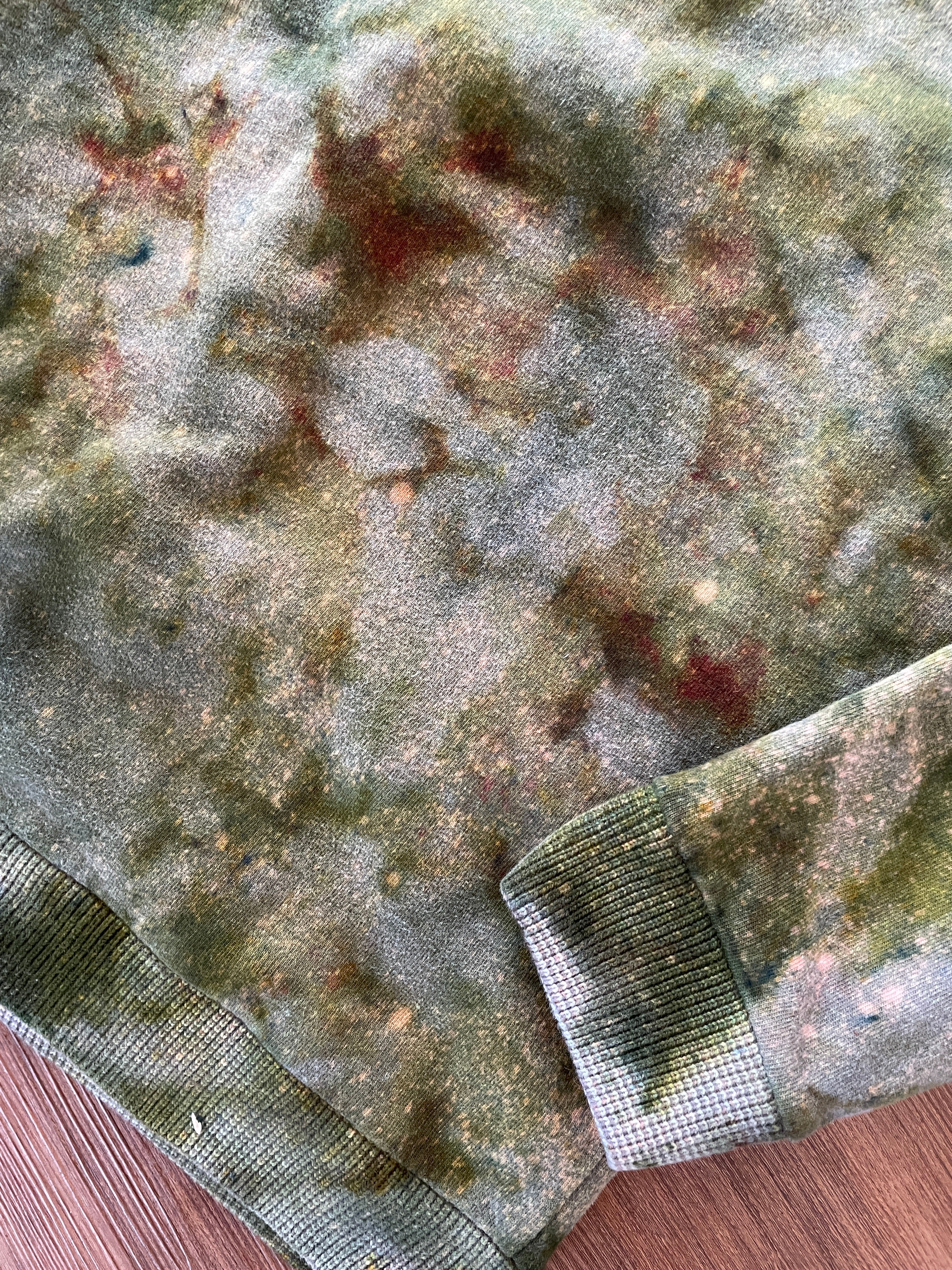 Large Men’s Handmade Tie Dye Grandpa-Style Button-Down Cardigan | Green and Gray Tie Dye Long Sleeve Sweater