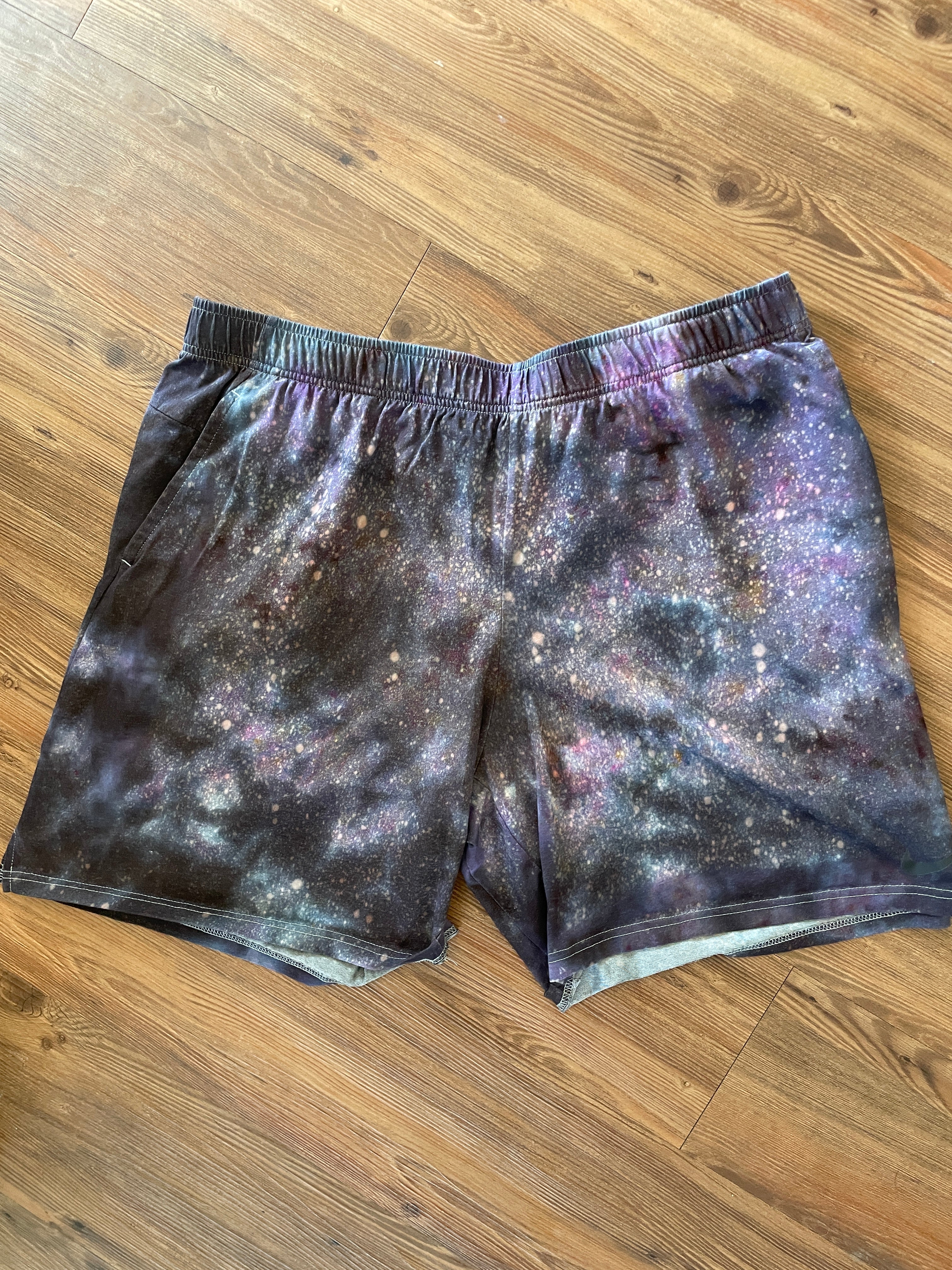 4XL Men’s Nike Handmade Tie Dye Short | Black and Purple Galaxy Ice Dye Casual Shorts