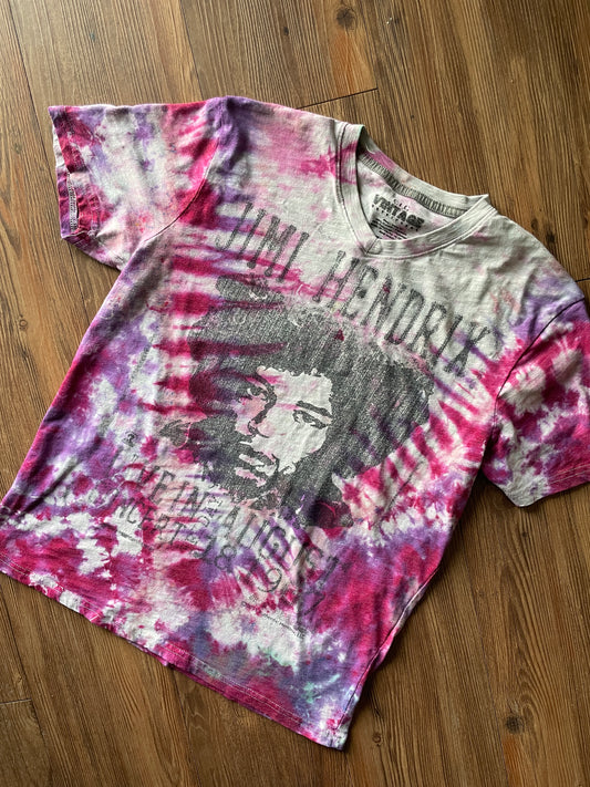 Medium Women’s Jimi Hendrix Tie Dye T-Shirt | Gray, Pink, and Purple Short Sleeve V-Neck
