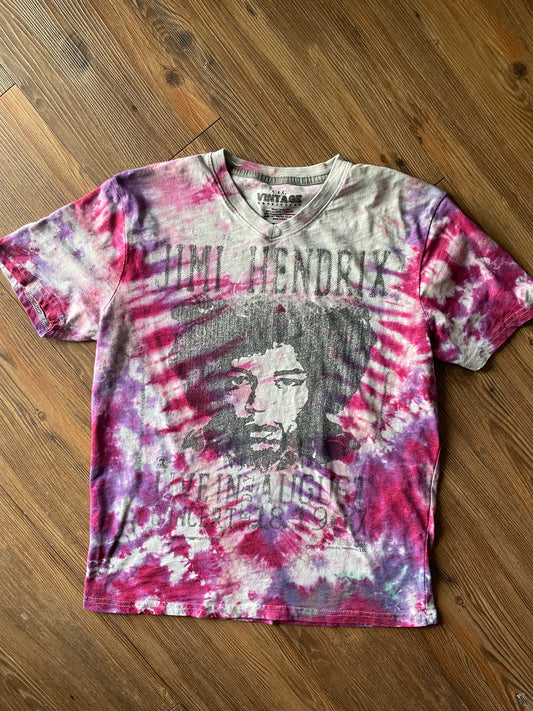 Medium Women’s Jimi Hendrix Tie Dye T-Shirt | Gray, Pink, and Purple Short Sleeve V-Neck