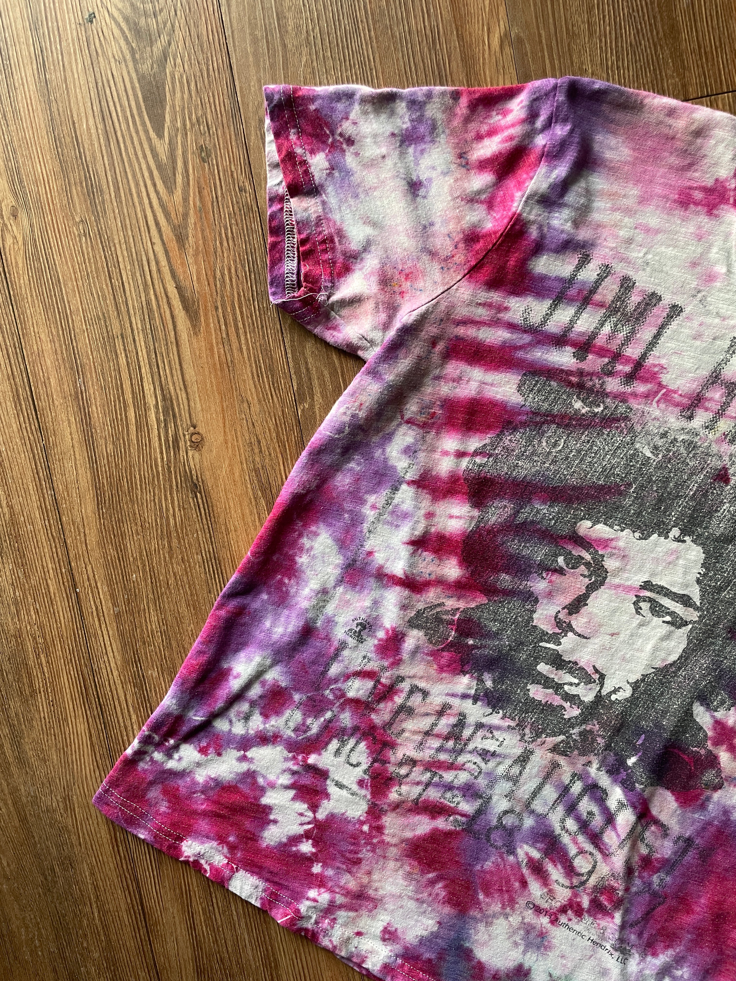 Medium Women’s Jimi Hendrix Tie Dye T-Shirt | Gray, Pink, and Purple Short Sleeve V-Neck