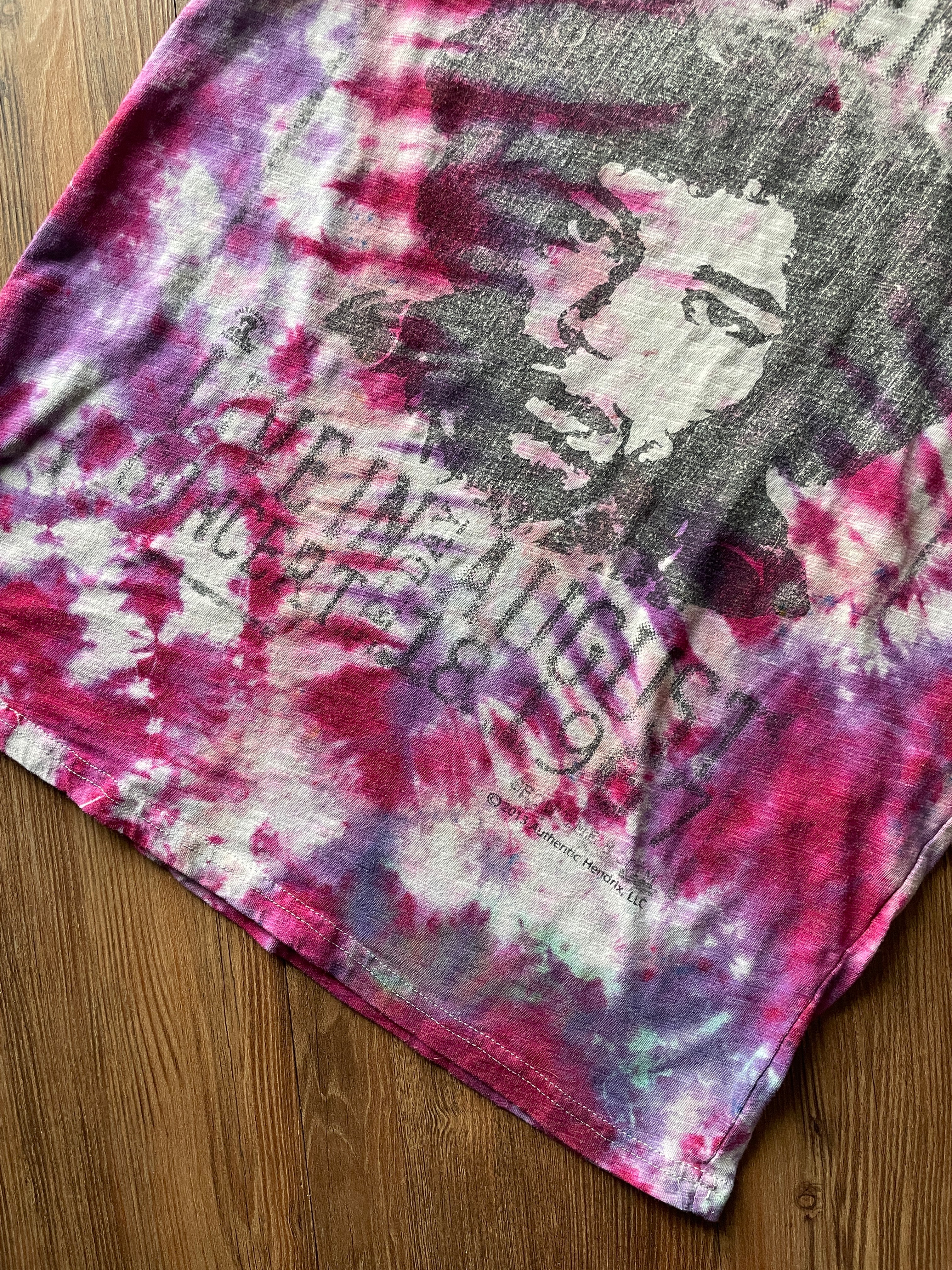 Medium Women’s Jimi Hendrix Tie Dye T-Shirt | Gray, Pink, and Purple Short Sleeve V-Neck