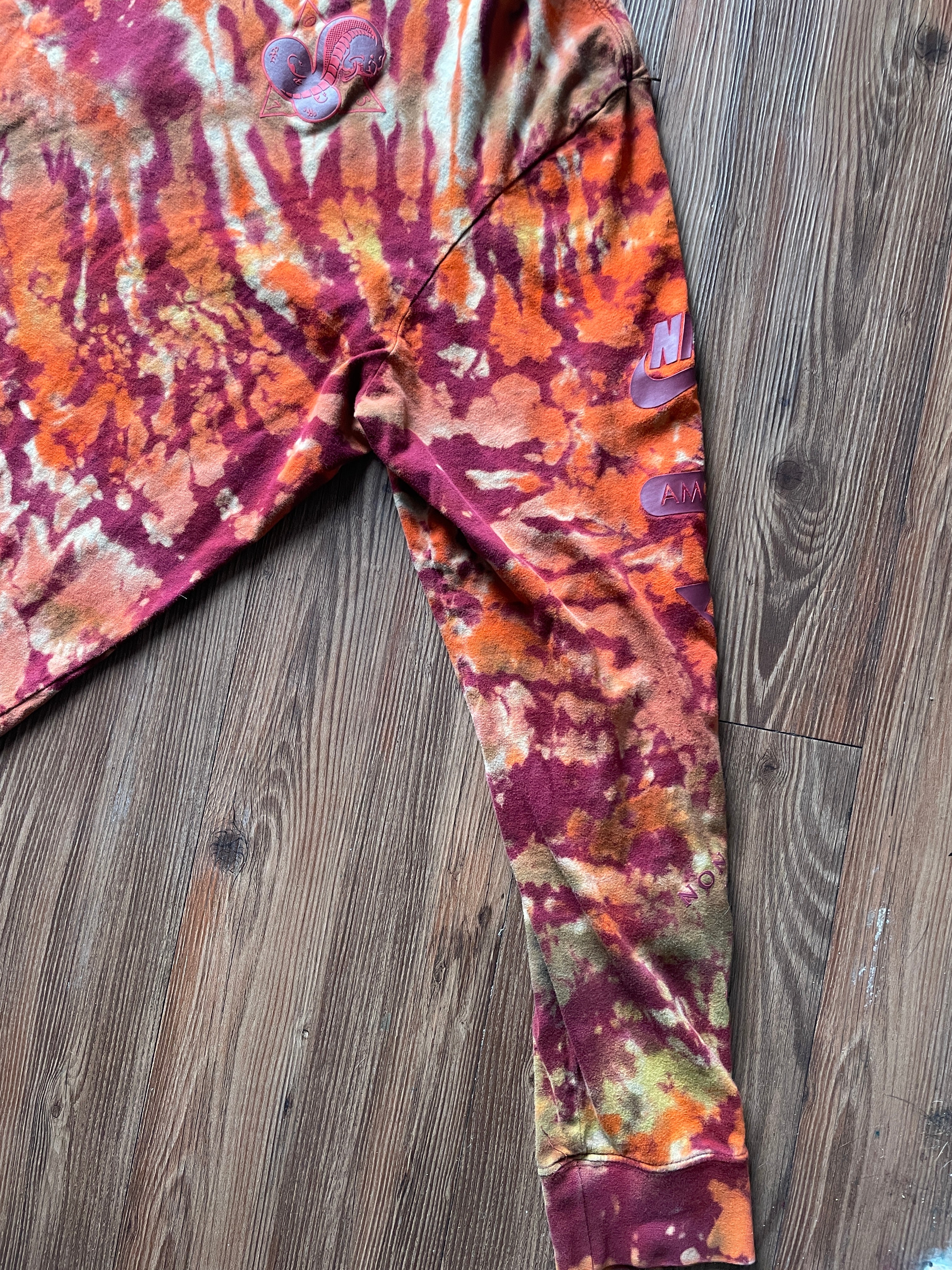 3XL Men’s Nike AM Crew Cobra Tie Dye Long Sleeve T-Shirt | Red, Orange, and Yellow Double Sided Graphic Tee