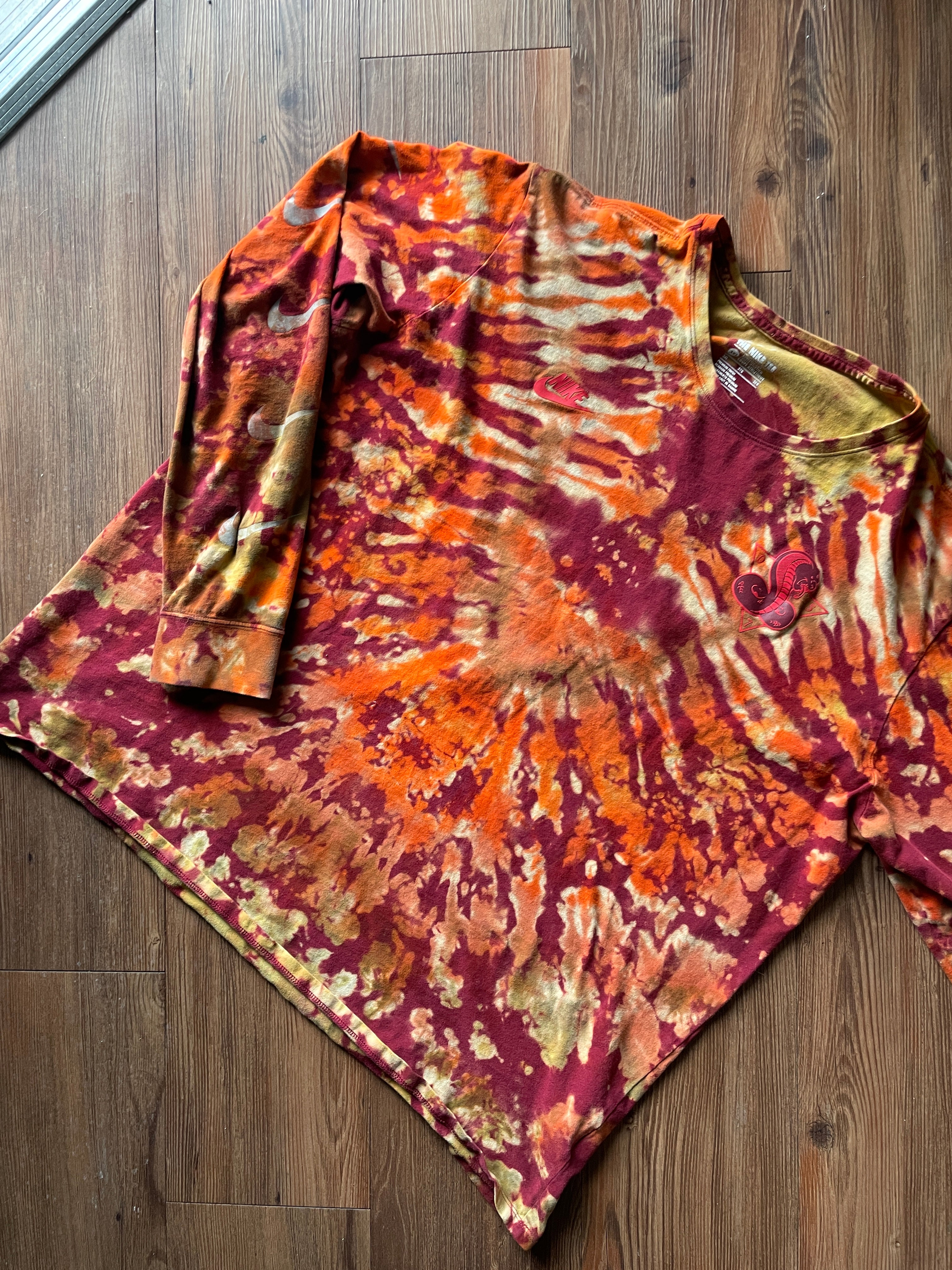 3XL Men’s Nike AM Crew Cobra Tie Dye Long Sleeve T-Shirt | Red, Orange, and Yellow Double Sided Graphic Tee