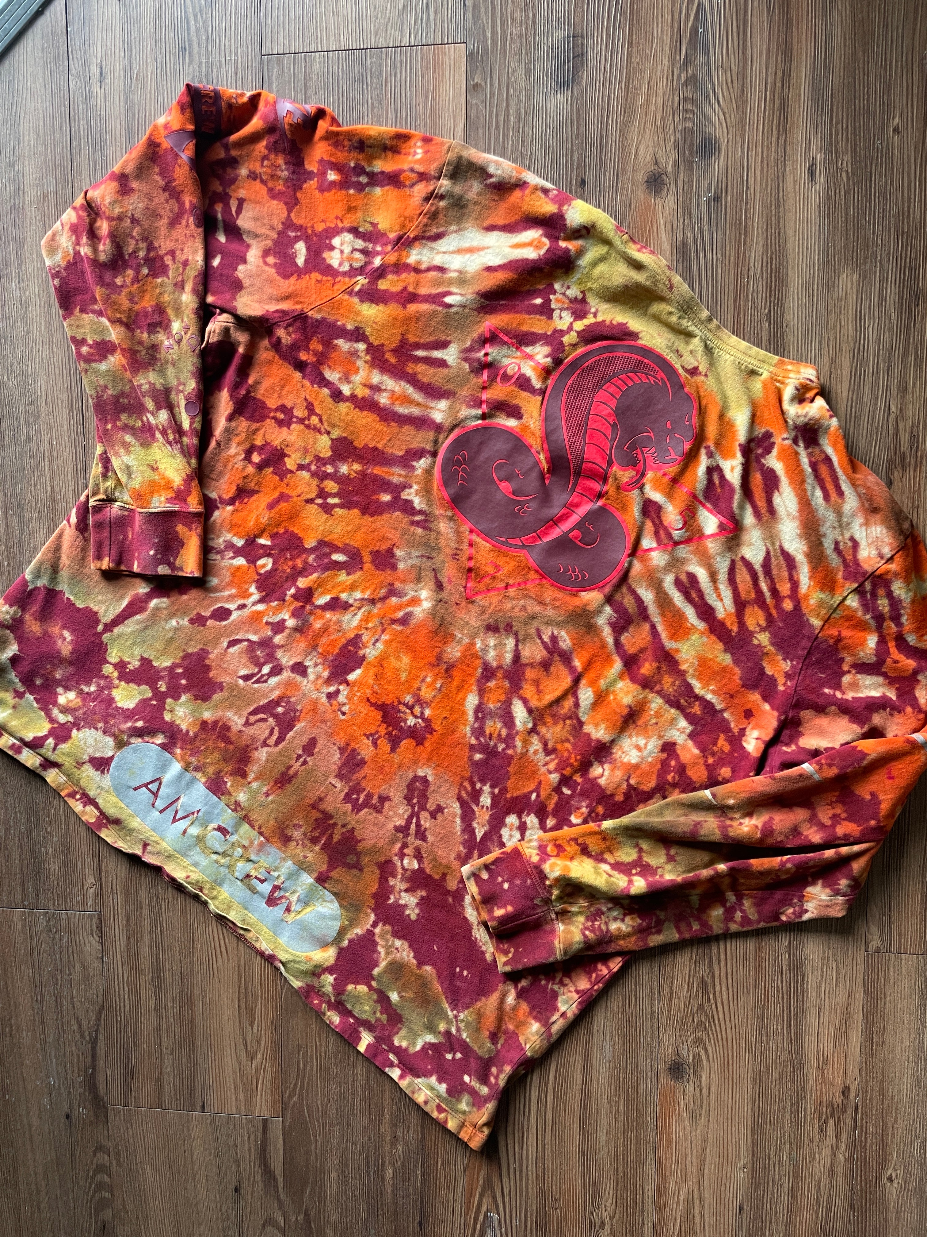 3XL Men’s Nike AM Crew Cobra Tie Dye Long Sleeve T-Shirt | Red, Orange, and Yellow Double Sided Graphic Tee