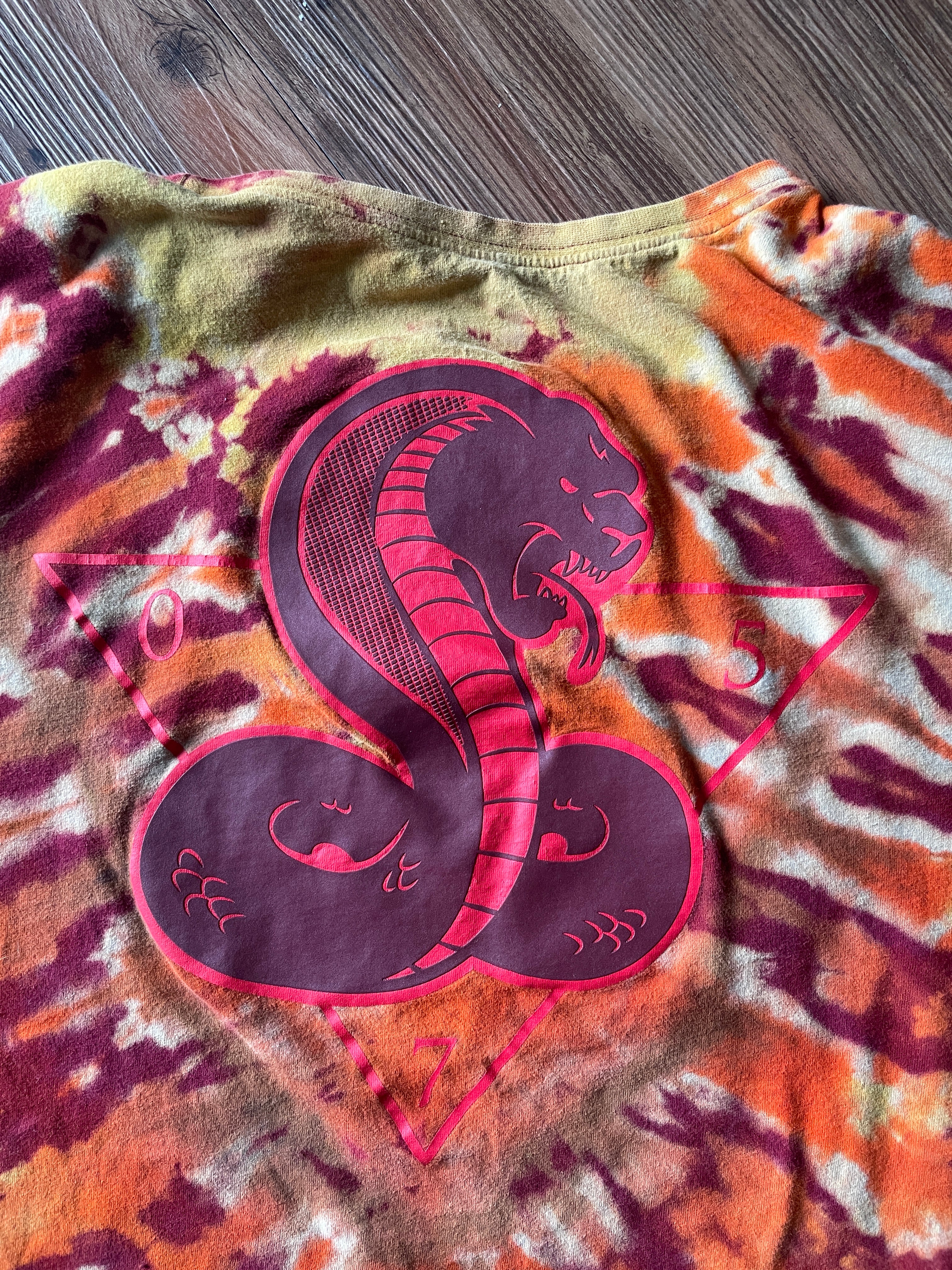 3XL Men’s Nike AM Crew Cobra Tie Dye Long Sleeve T-Shirt | Red, Orange, and Yellow Double Sided Graphic Tee