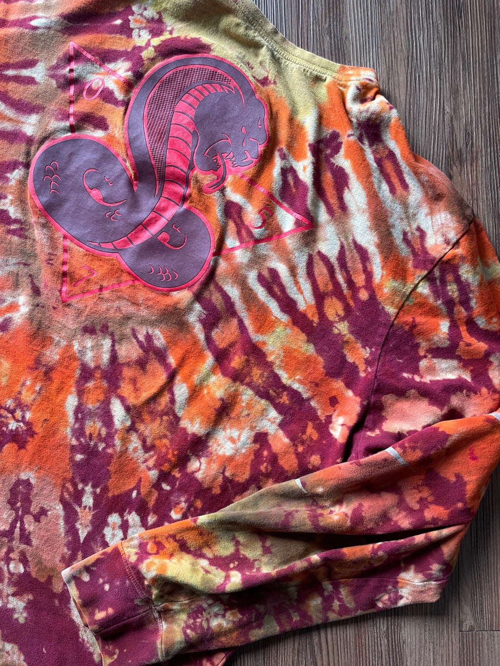 3XL Men’s Nike AM Crew Cobra Tie Dye Long Sleeve T-Shirt | Red, Orange, and Yellow Double Sided Graphic Tee