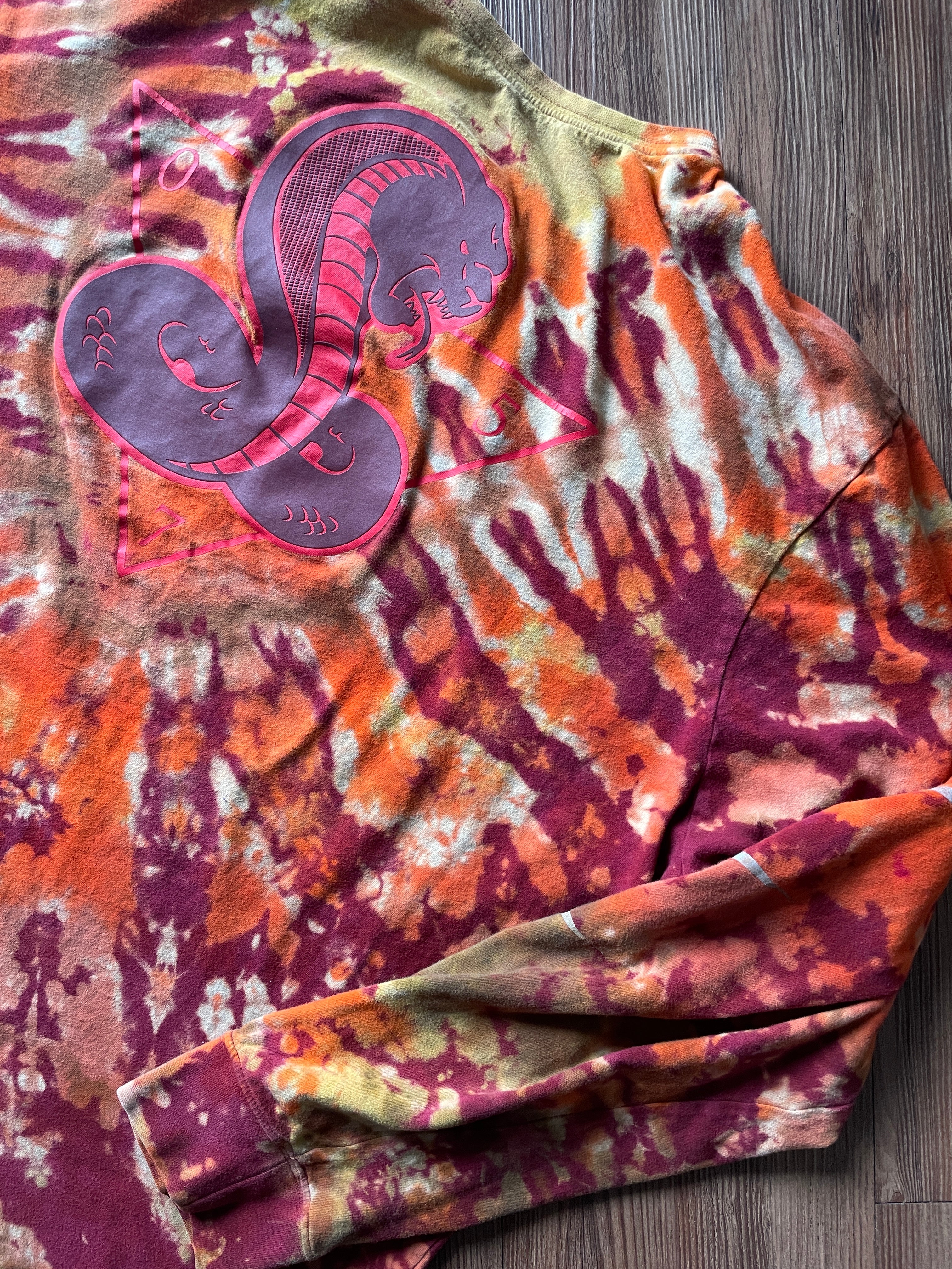 3XL Men’s Nike AM Crew Cobra Tie Dye Long Sleeve T-Shirt | Red, Orange, and Yellow Double Sided Graphic Tee