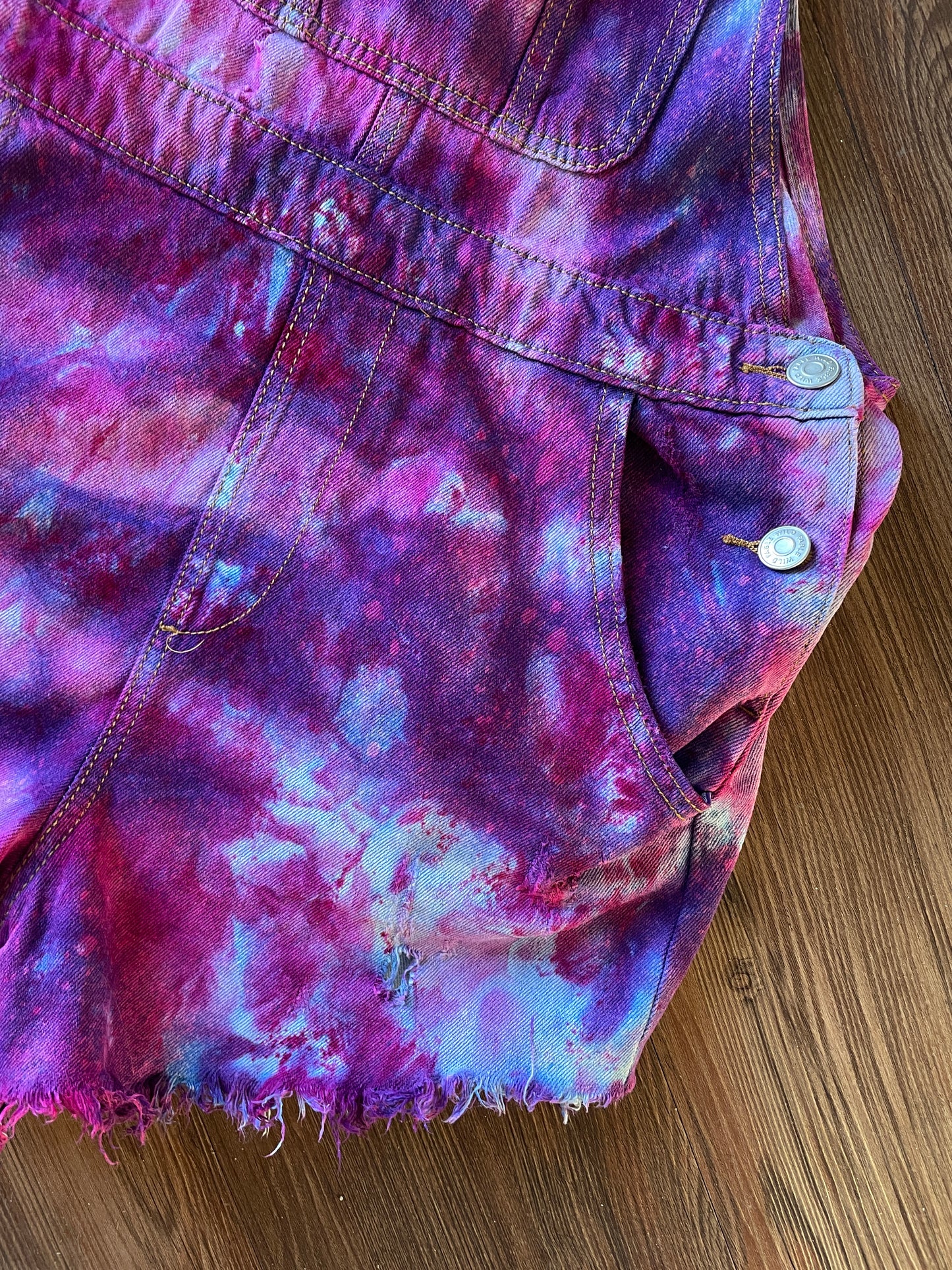 Small Women's Galaxy Dye Tie Dye Overall Shorts | Pink and Purple Shortalls