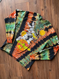Small/Medium Men’s Space Jam Reverse Tie Dye Long Sleeve T-Shirt | Black, Orange, and Blue Pleated Long Sleeve