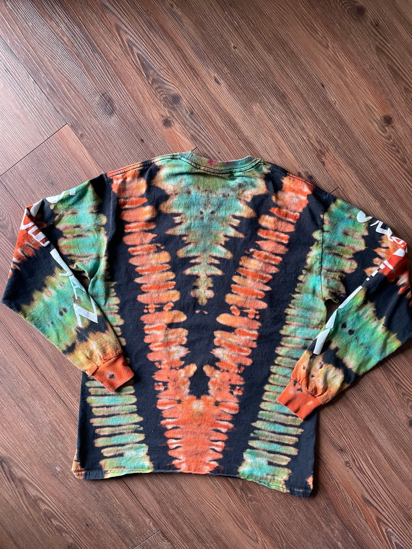 Small/Medium Men’s Space Jam Reverse Tie Dye Long Sleeve T-Shirt | Black, Orange, and Blue Pleated Long Sleeve
