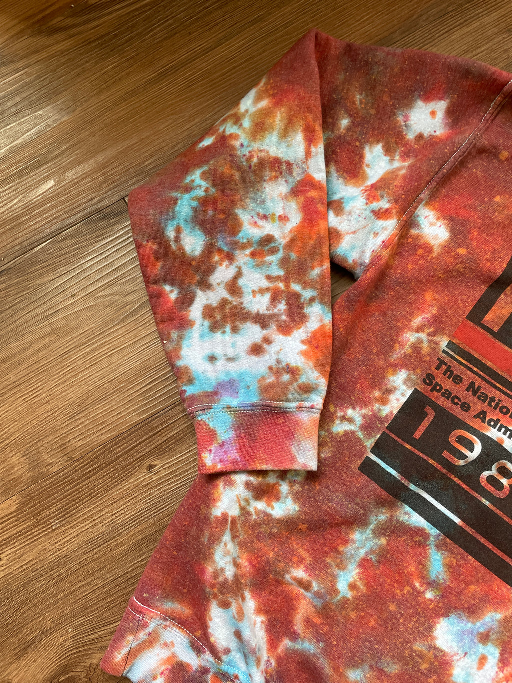 Small Men’s NASA Tie Dye Hoodie | Red and Orange Long Sleeve Hooded Sweatshirt