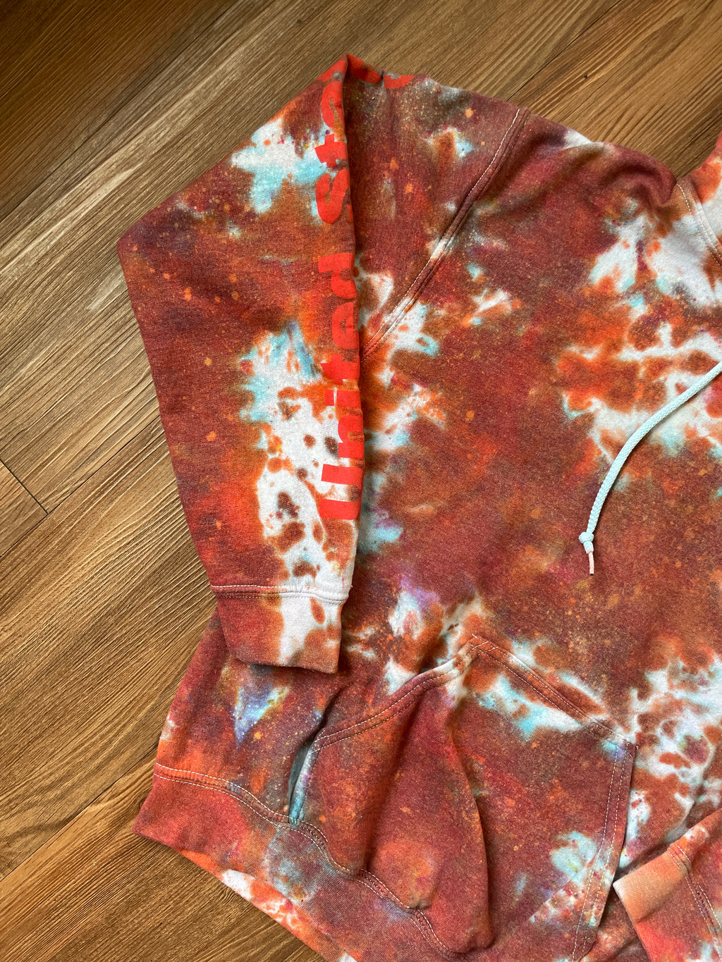 Small Men’s NASA Tie Dye Hoodie | Red and Orange Long Sleeve Hooded Sweatshirt