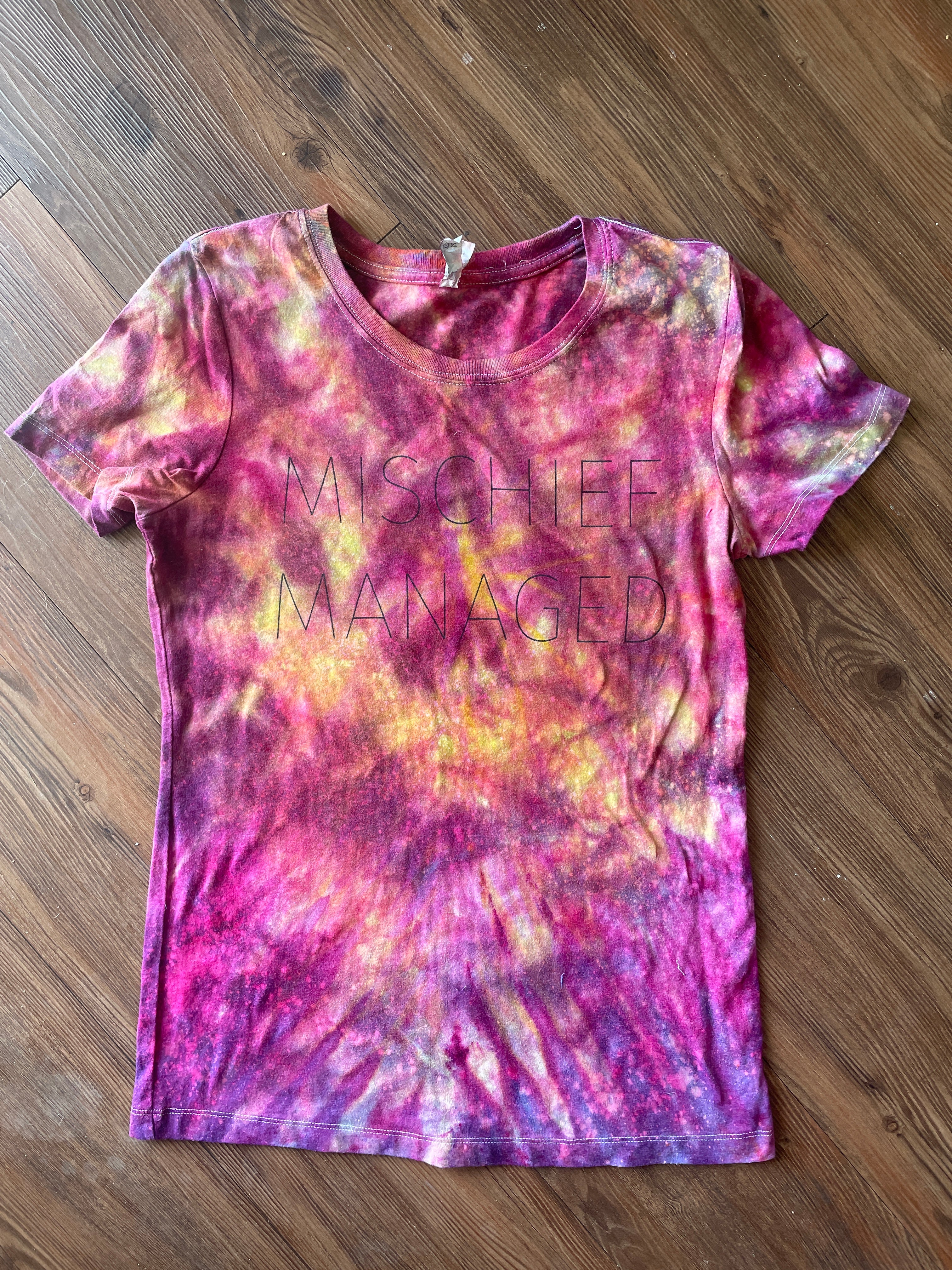 Large Women's Mischief Managed Tie Dye T-Shirt | Pink Galaxy Tie Dye Short Sleeve