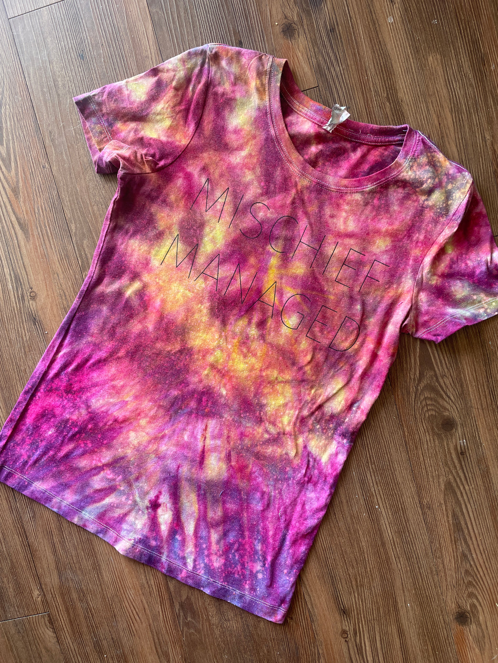 Large Women's Mischief Managed Tie Dye T-Shirt | Pink Galaxy Tie Dye Short Sleeve