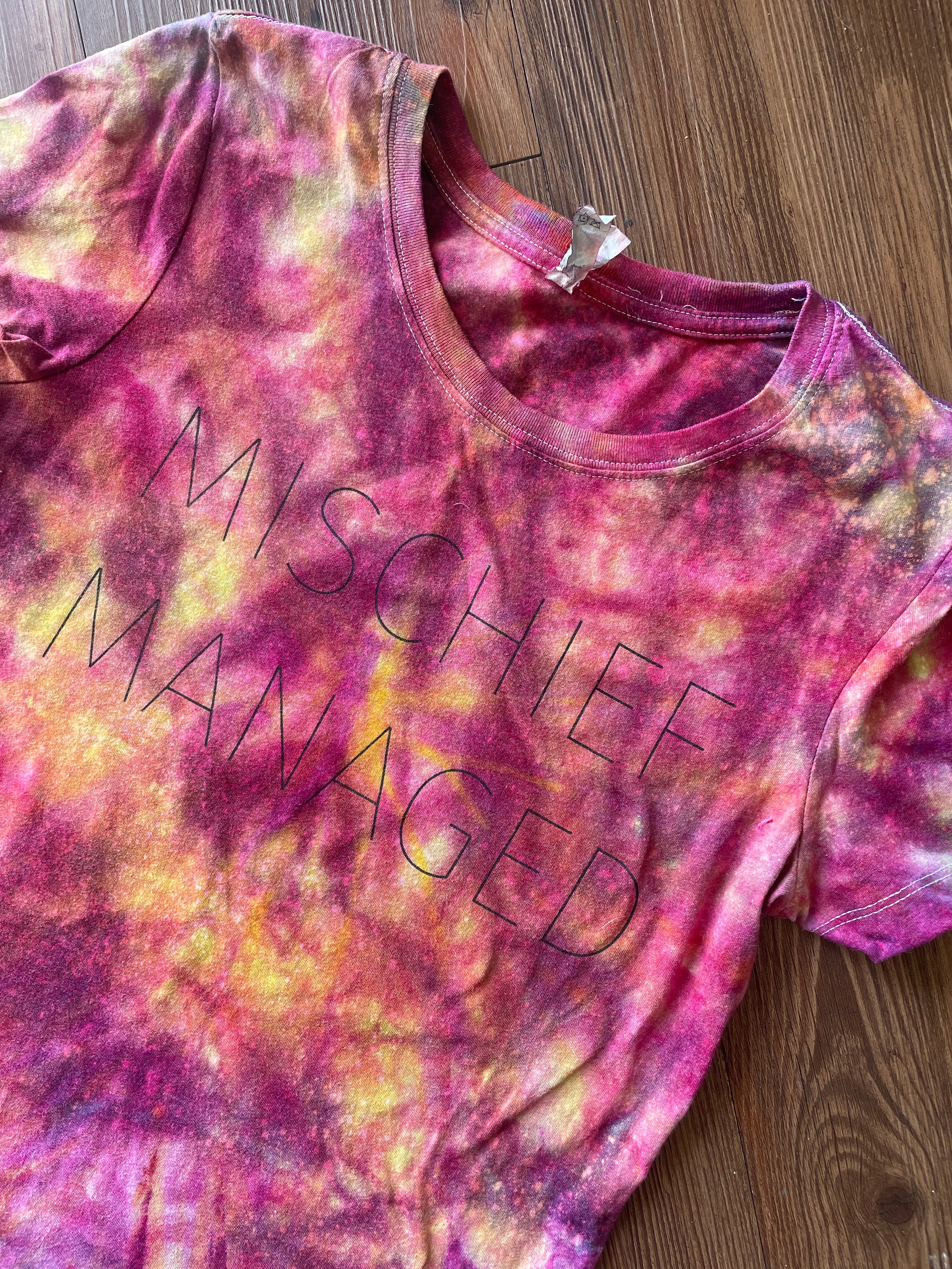 Large Women's Mischief Managed Tie Dye T-Shirt | Pink Galaxy Tie Dye Short Sleeve