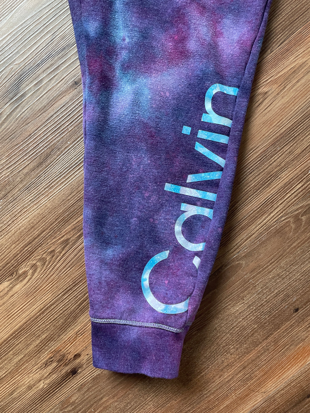 LARGE Women's Calvin Klein Galaxy Tie Dye Sweatpants | Shades of Blue and Purple Ice Dye Pants