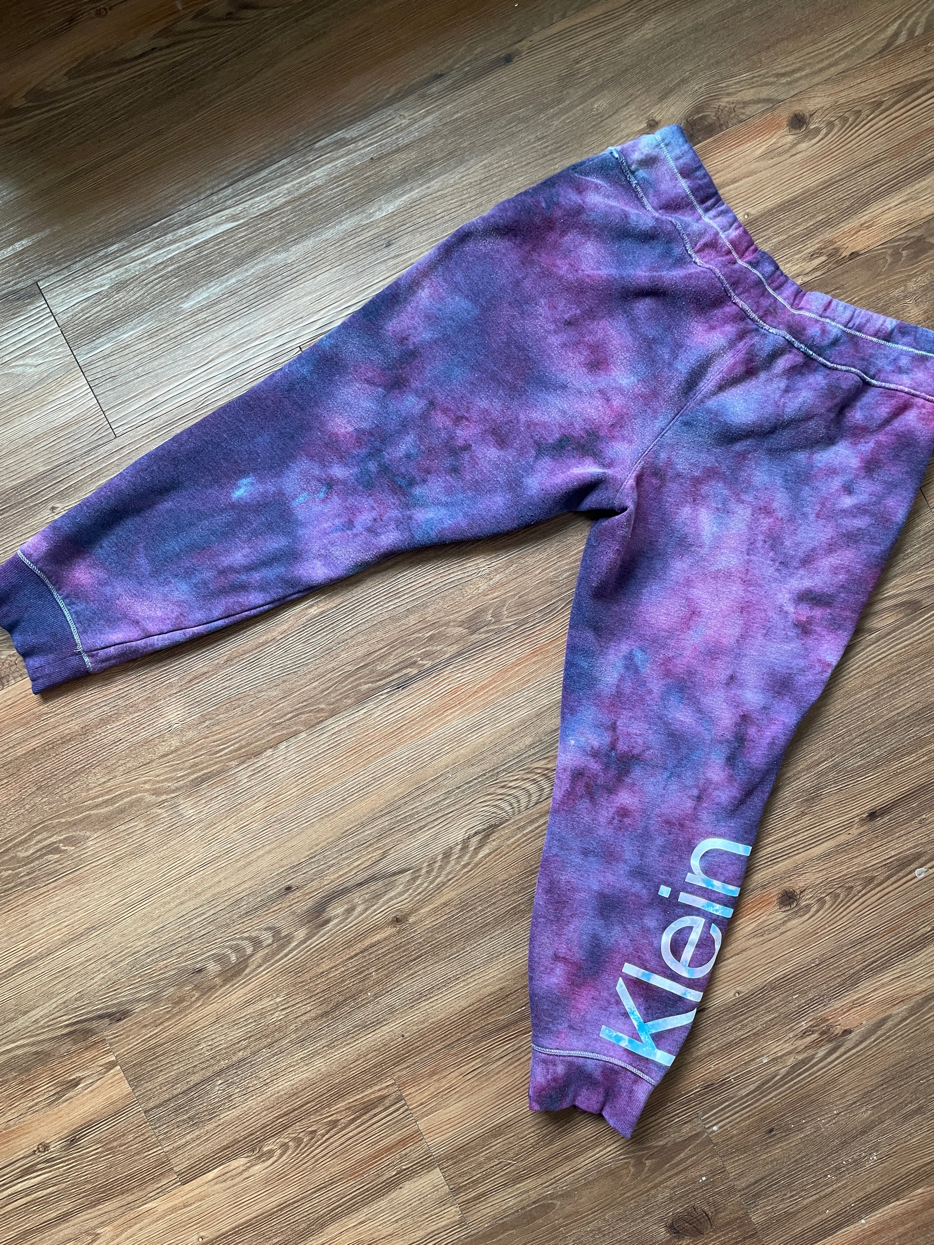 LARGE Women's Calvin Klein Galaxy Tie Dye Sweatpants | Shades of Blue and Purple Ice Dye Pants
