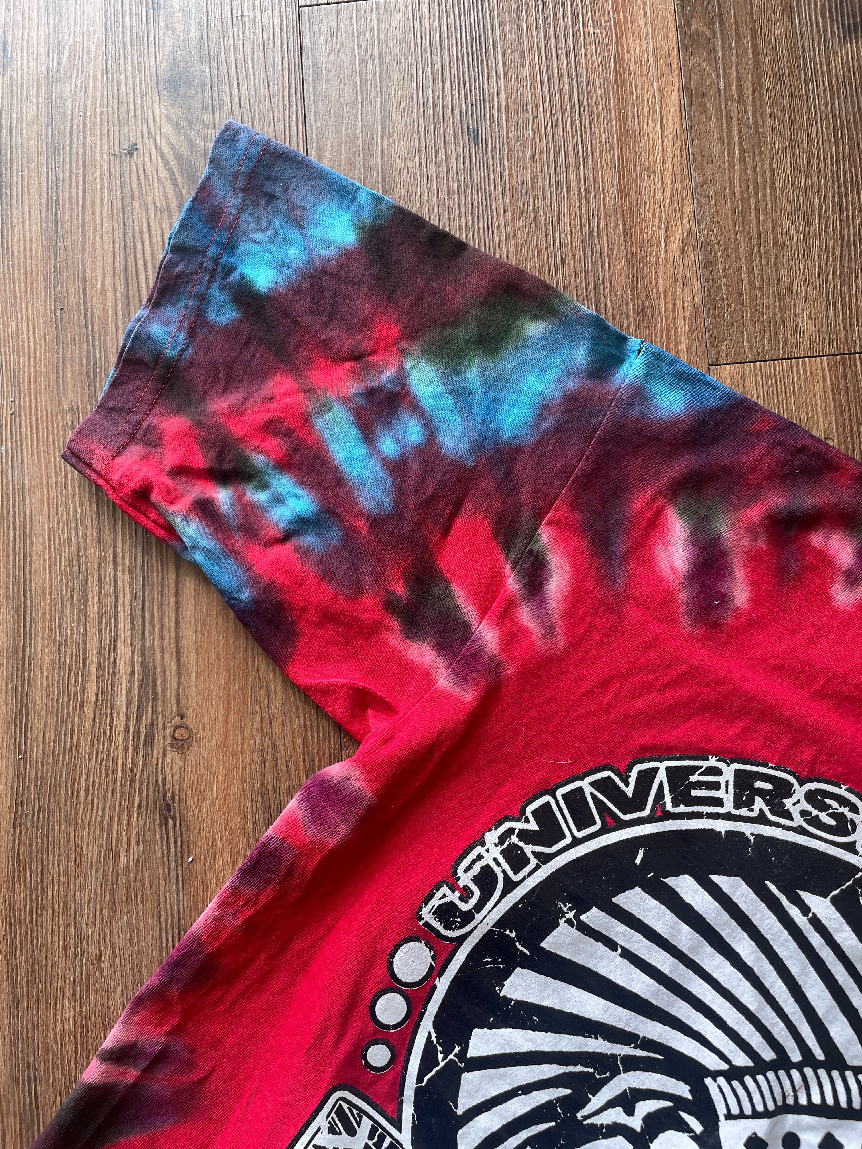 Medium Men’s University of Utah Utes Tie Dye T-Shirt | Red Black and Blue Tie Dye Short Sleeve