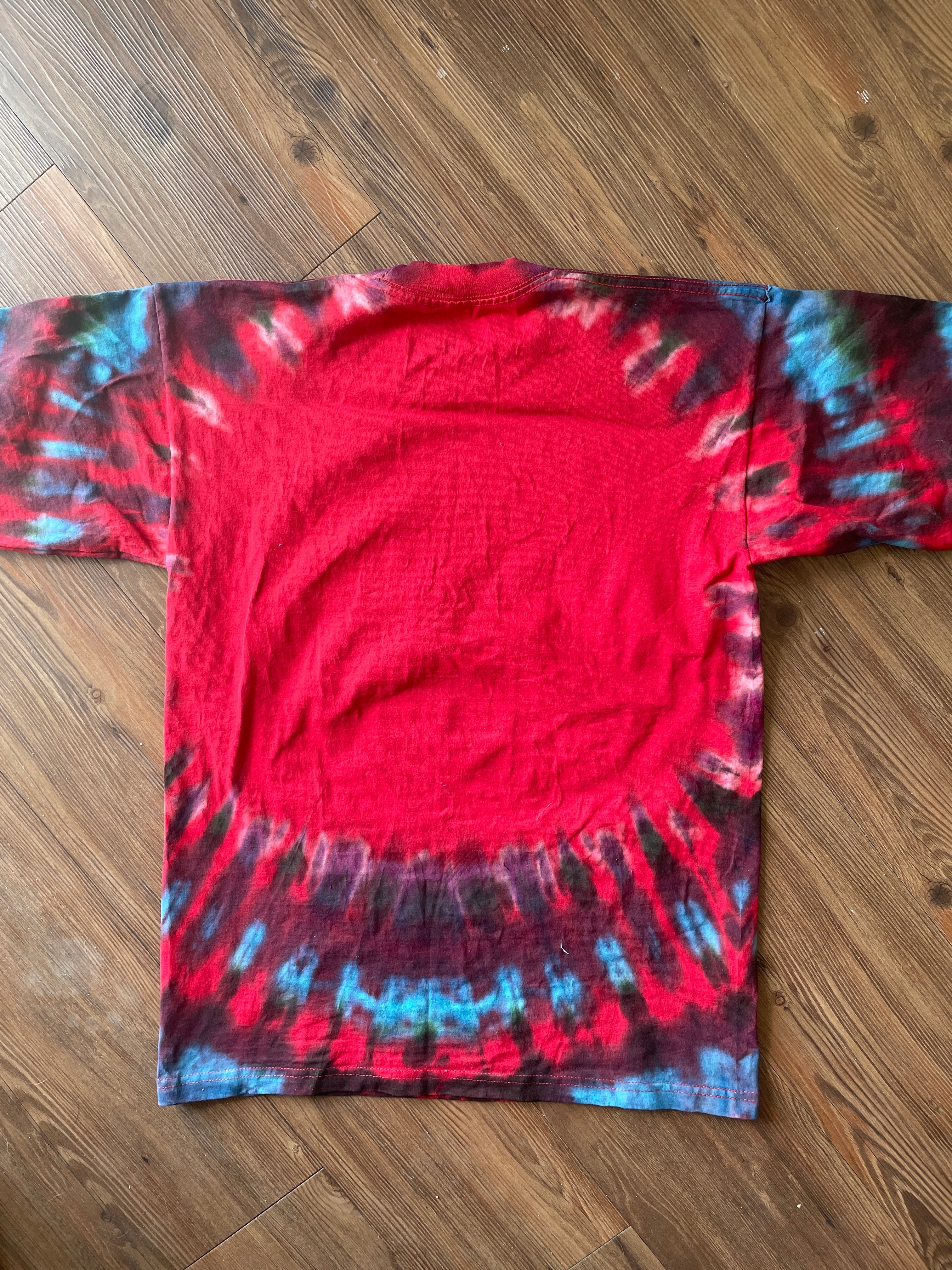 Medium Men’s University of Utah Utes Tie Dye T-Shirt | Red Black and Blue Tie Dye Short Sleeve
