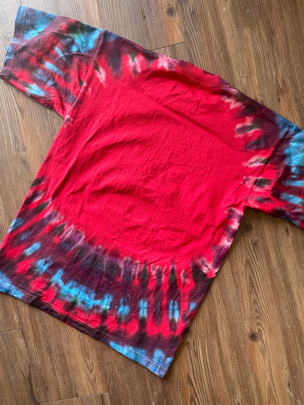 Medium Men’s University of Utah Utes Tie Dye T-Shirt | Red Black and Blue Tie Dye Short Sleeve