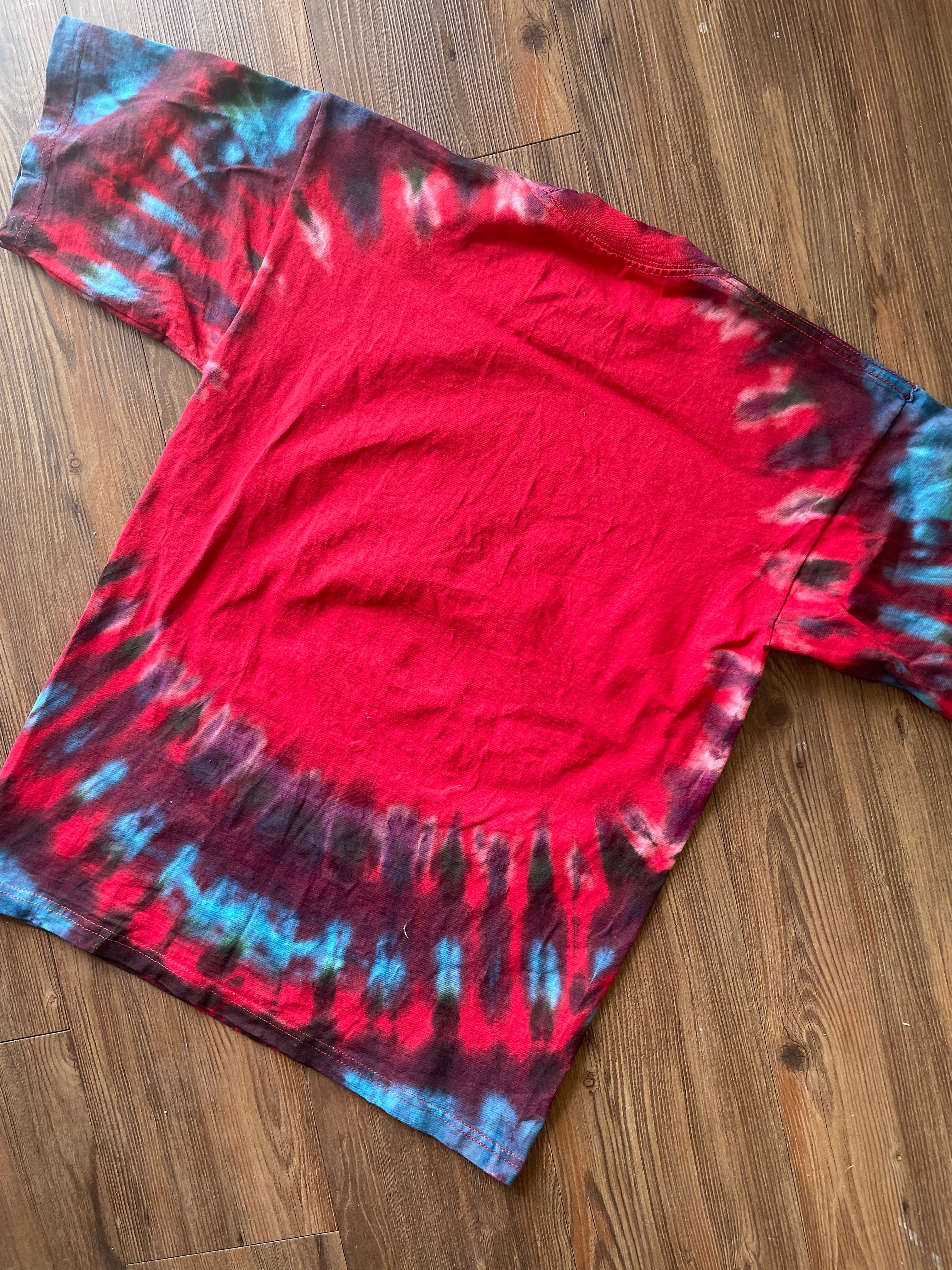 Medium Men’s University of Utah Utes Tie Dye T-Shirt | Red Black and Blue Tie Dye Short Sleeve