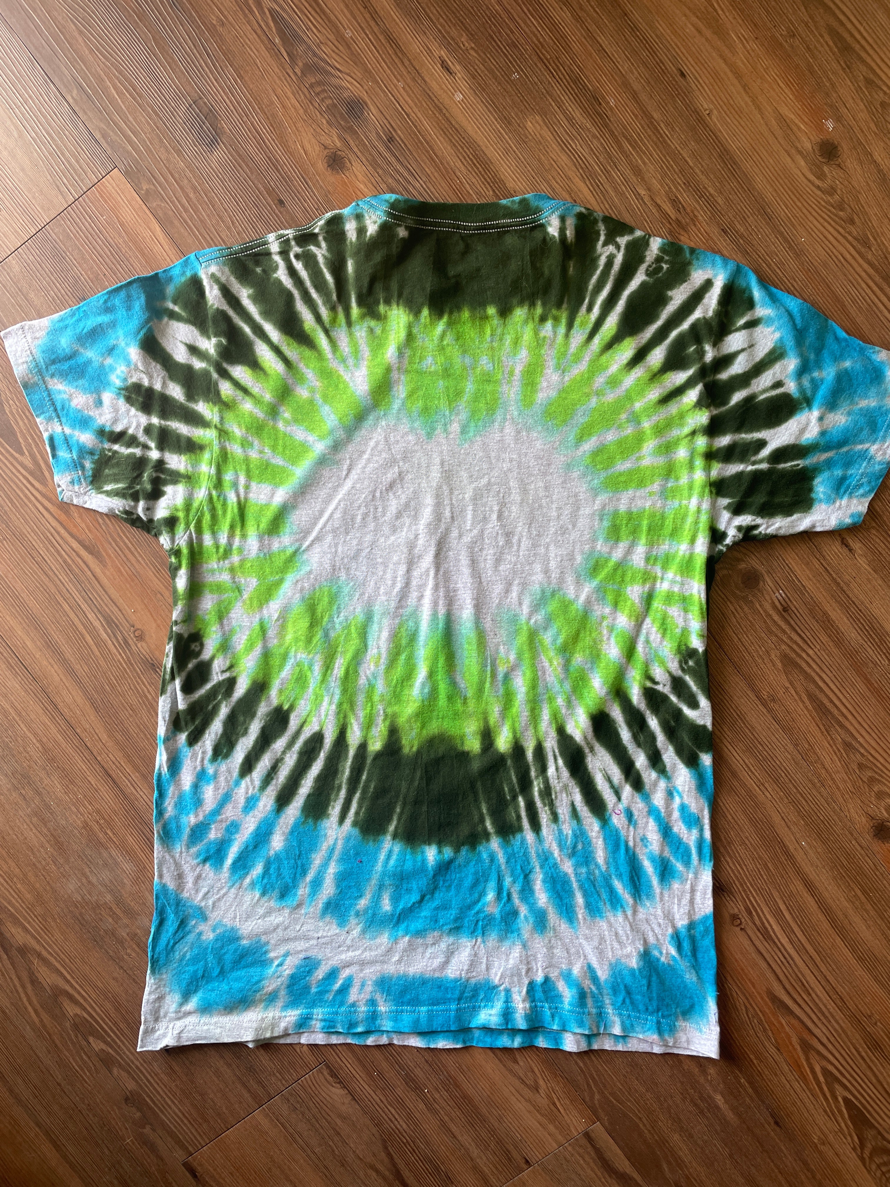 Medium Men’s NASA Dance on the Moon Tie Dye T-Shirt | Blue and Green Tie Dye Short Sleeve