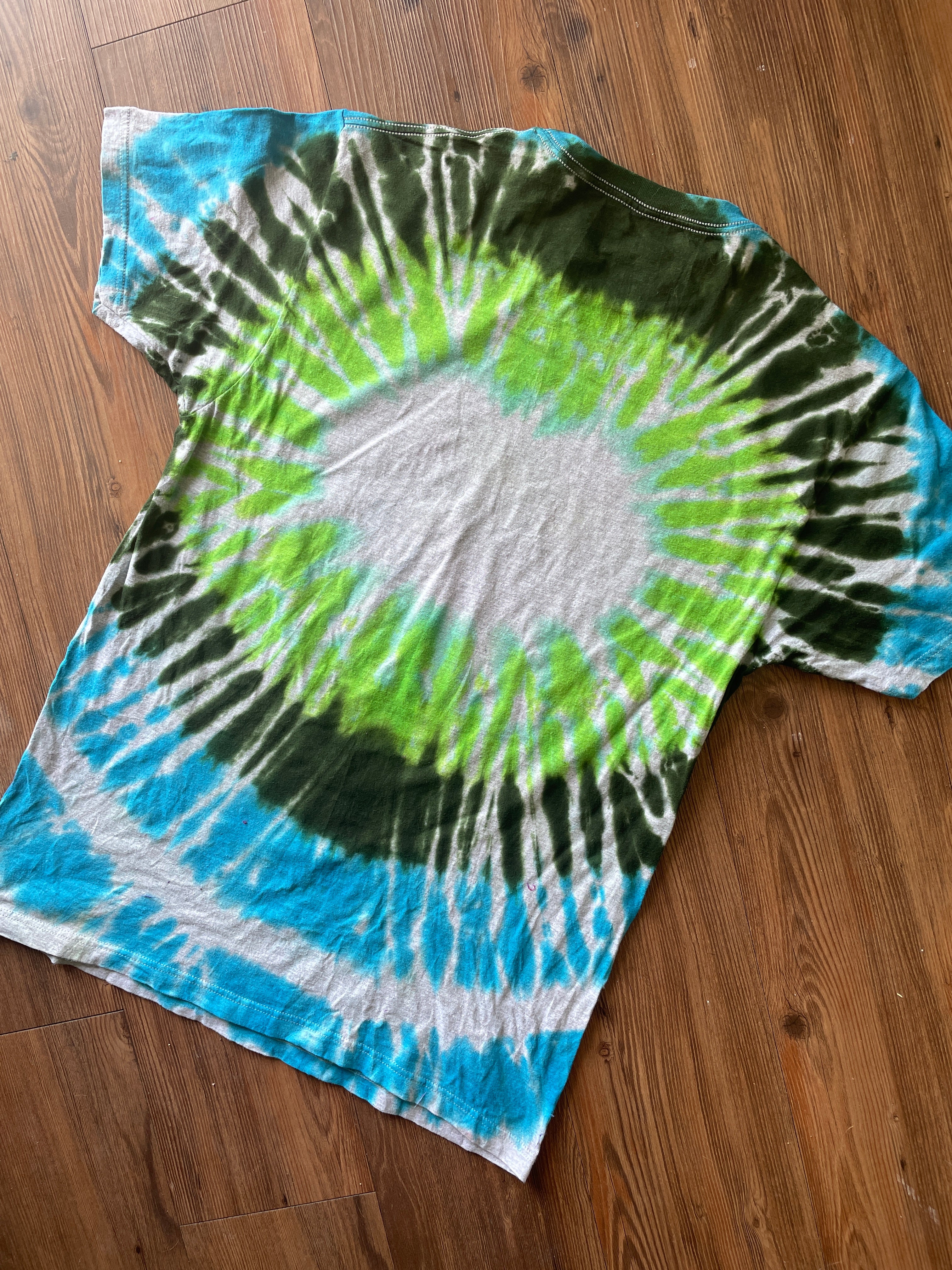 Medium Men’s NASA Dance on the Moon Tie Dye T-Shirt | Blue and Green Tie Dye Short Sleeve