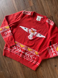 Small Women’s Red Cotton & Rye Southwestern Geometric Thunderbird Sweater