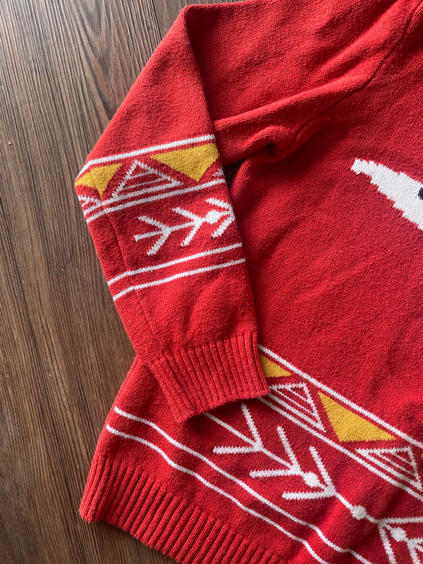 Small Women’s Red Cotton & Rye Southwestern Geometric Thunderbird Sweater