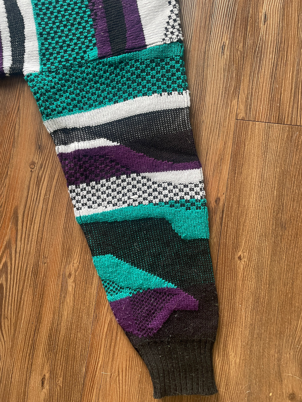 Medium The Sears Men’s Store Purple and Green Coogi-Style 90s Geometric Knit Sweater