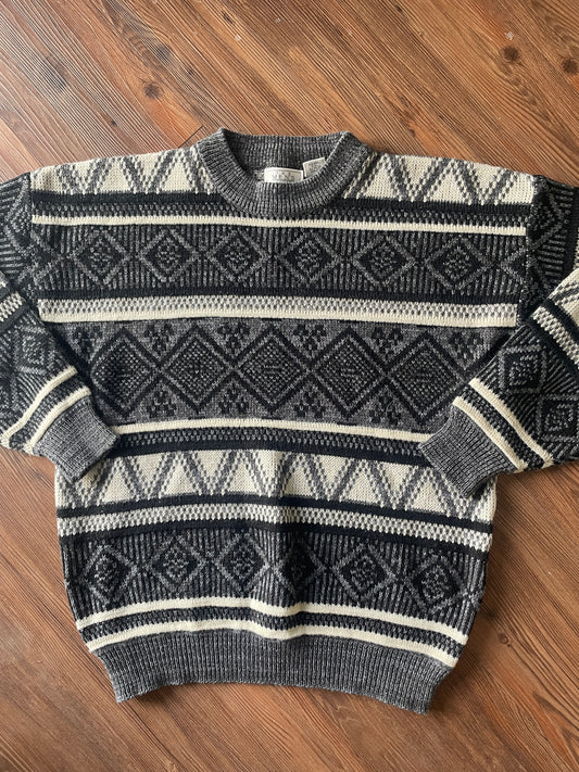 Large The Sears Men’s Store Vintage 90s Two Black and White Striped Geometric Knit Sweater