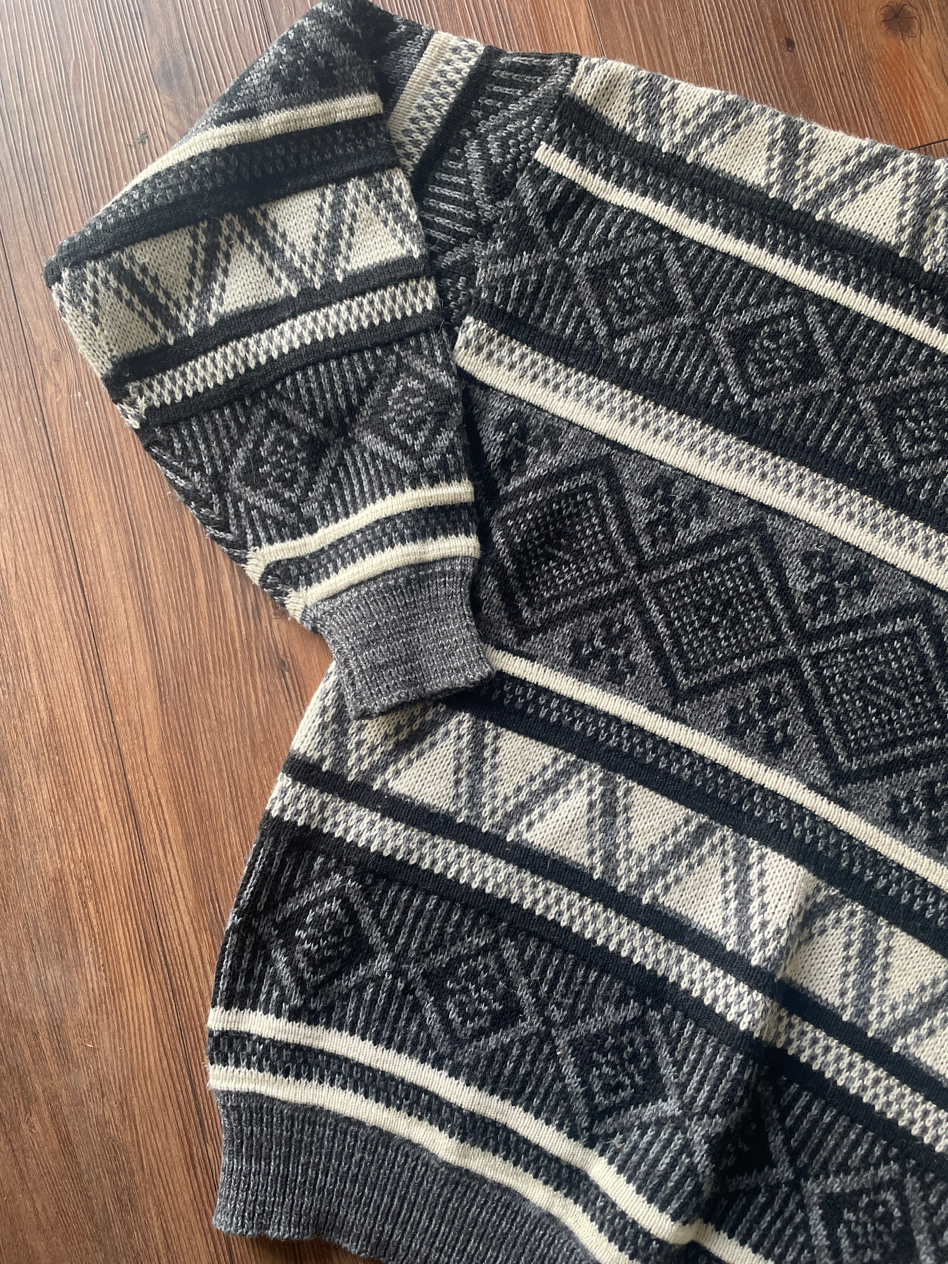 Large The Sears Men’s Store Vintage 90s Two Black and White Striped Geometric Knit Sweater