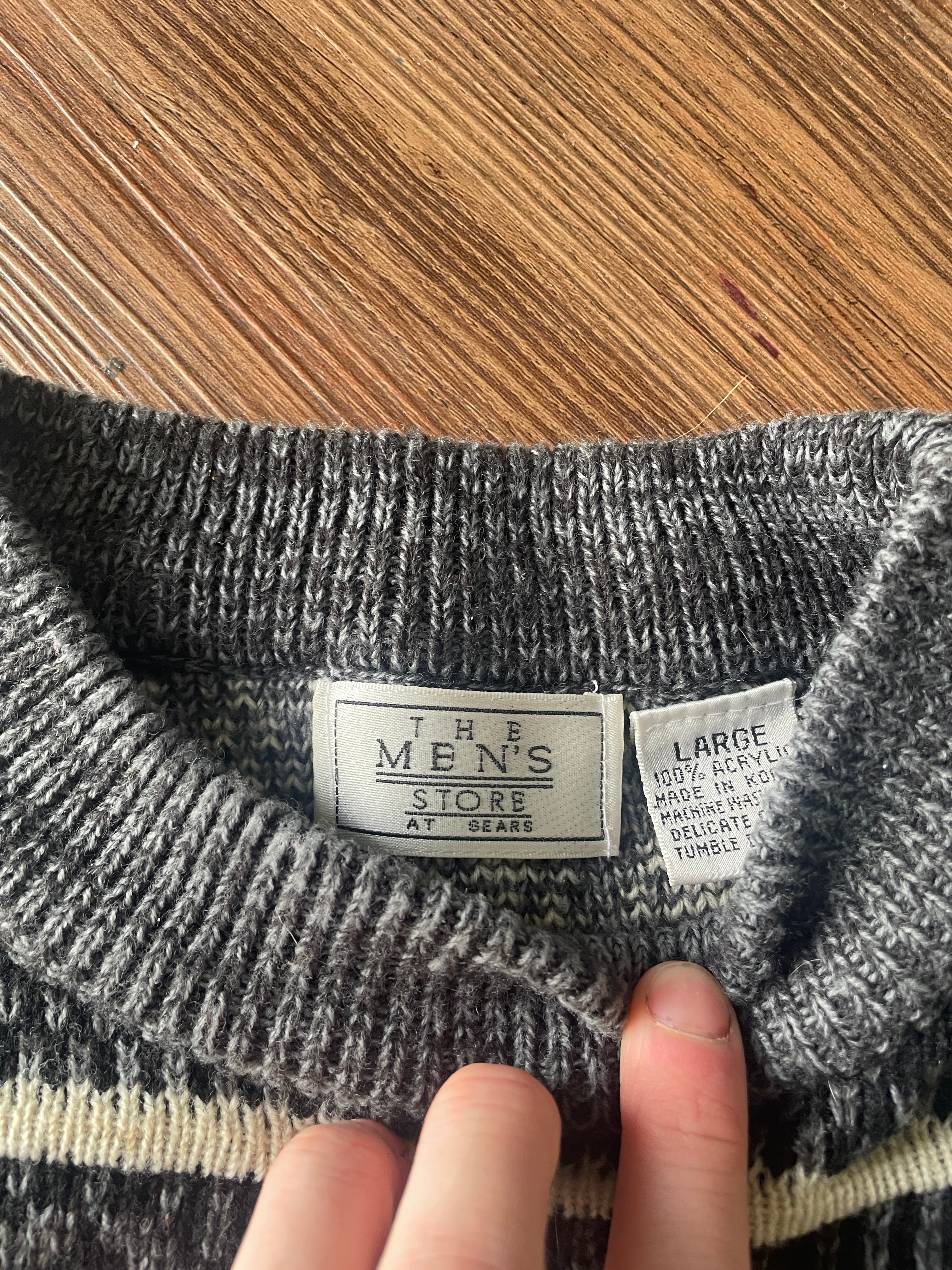Large The Sears Men’s Store Vintage 90s Two Black and White Striped Geometric Knit Sweater