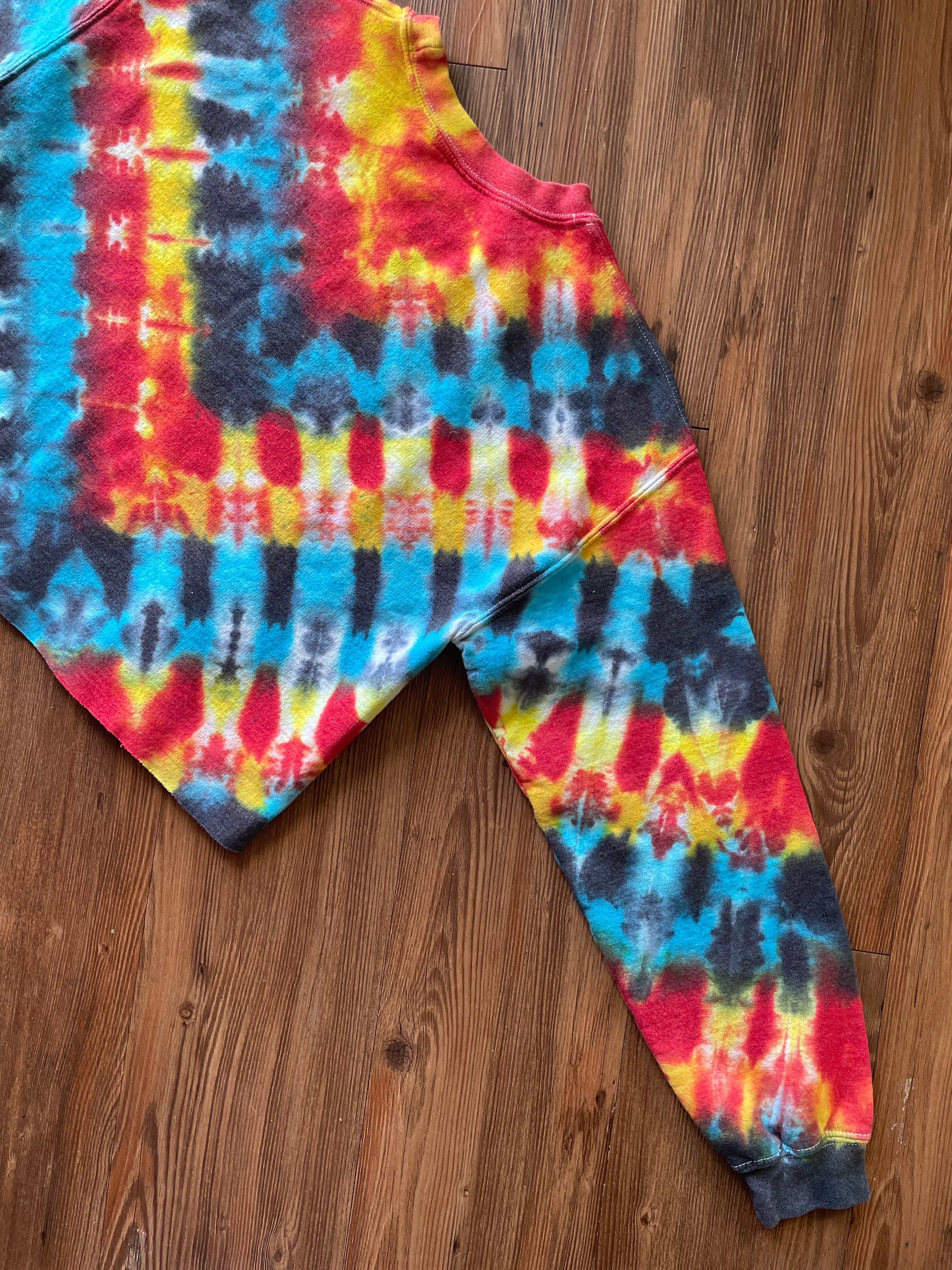 MEDIUM Women's Friends Red, White, Yellow, and Black Tie Dye Cropped Crewneck Sweatshirt