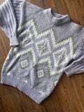 Medium Women’s Changes Vintage 80s Pastel Purple, Gray, and White Sweater