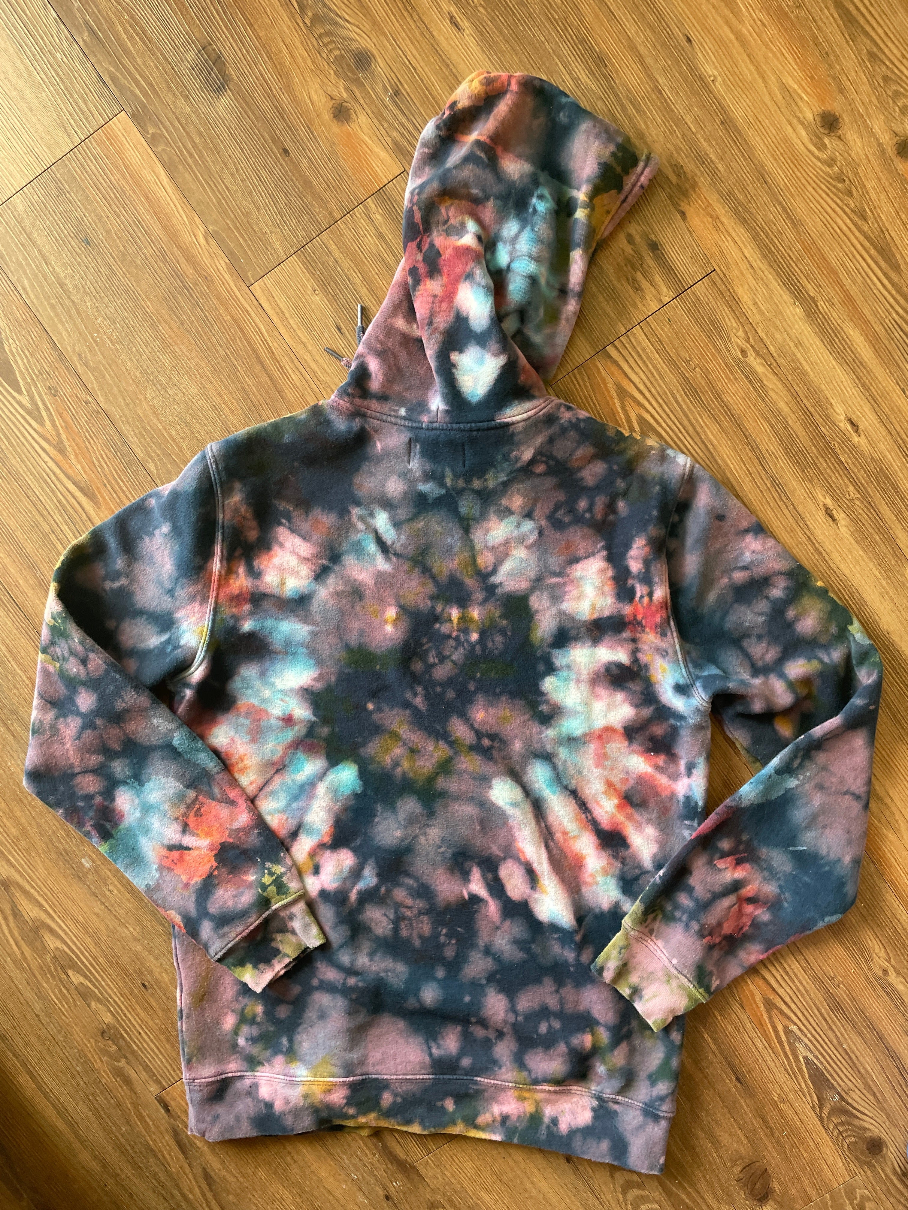 MEDIUM (Tall) Men’s Nintendo 64 Handmade Tie Dye Hoodie | Navy Blue, Red, and Green Crumpled Bleach Dye Long Sleeve Sweatshirt