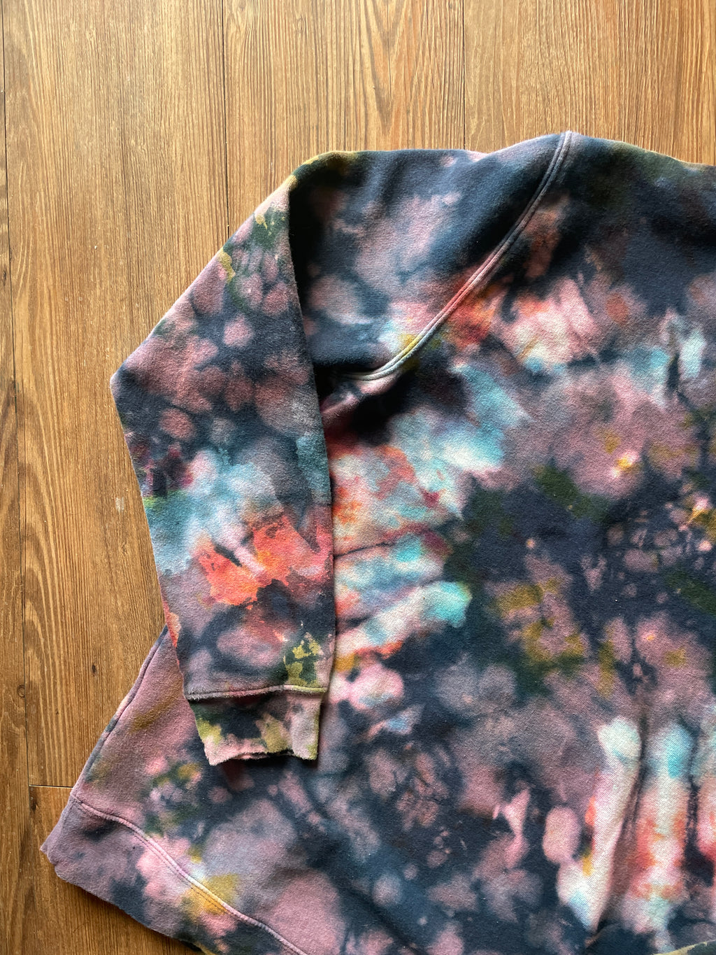 MEDIUM (Tall) Men’s Nintendo 64 Handmade Tie Dye Hoodie | Navy Blue, Red, and Green Crumpled Bleach Dye Long Sleeve Sweatshirt