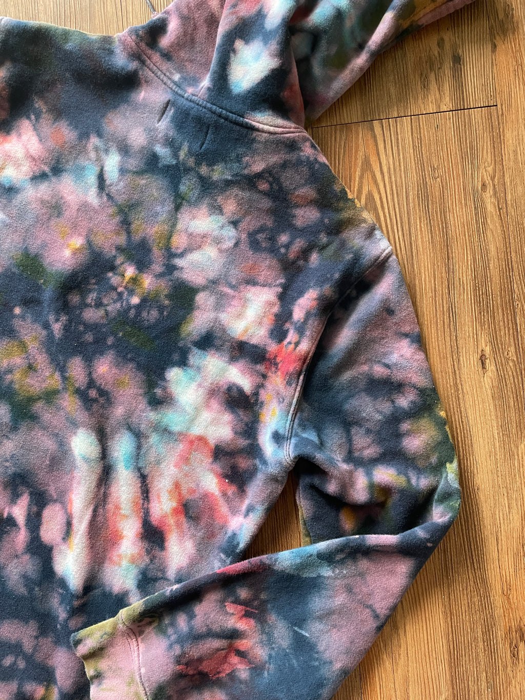 MEDIUM (Tall) Men’s Nintendo 64 Handmade Tie Dye Hoodie | Navy Blue, Red, and Green Crumpled Bleach Dye Long Sleeve Sweatshirt