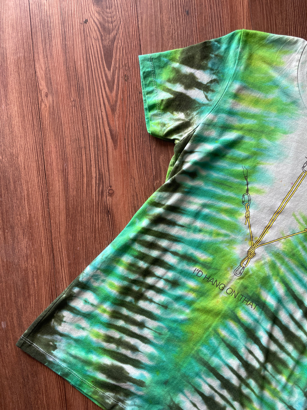 LARGE Women’s Petzl I'd Hang On That Rock Climbing Anchor Tie Dye T-Shirt | Shades of Green V-Pleated Tie Dye Short Sleeve Top