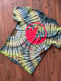 Medium Men’s Mountain Works (Provo, Utah) Handmade Tie Dye T-Shirt | Green, Blue, and Brown Pleated Tie Dye Short Sleeve