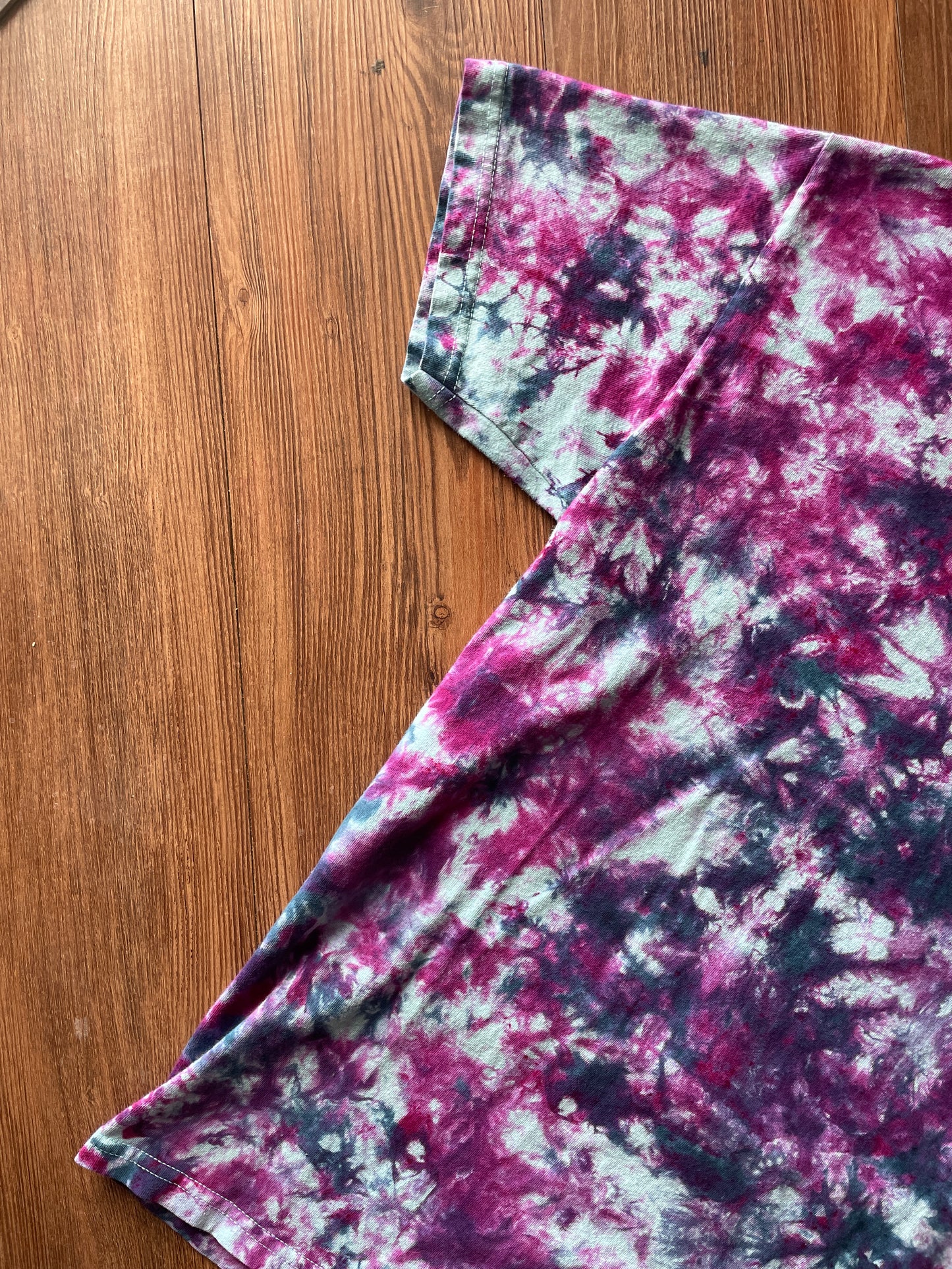 MEDIUM Men’s Rose Galaxy Tie Dye T-Shirt | Shades of Pink and Purple Crumpled Tie Dye Short Sleeve Top