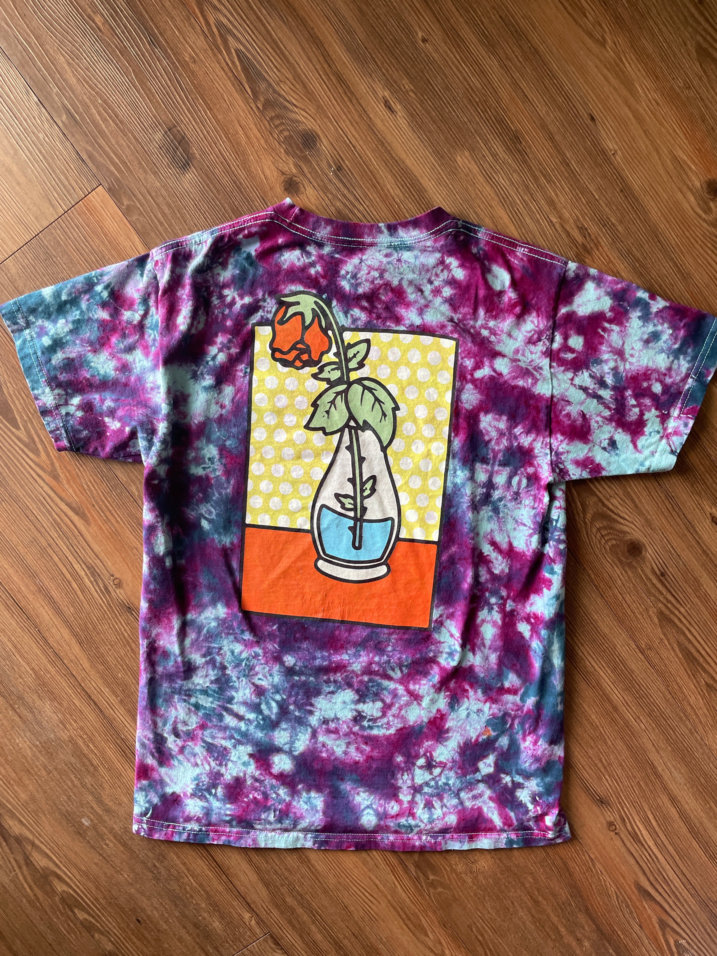 MEDIUM Men’s Rose Galaxy Tie Dye T-Shirt | Shades of Pink and Purple Crumpled Tie Dye Short Sleeve Top